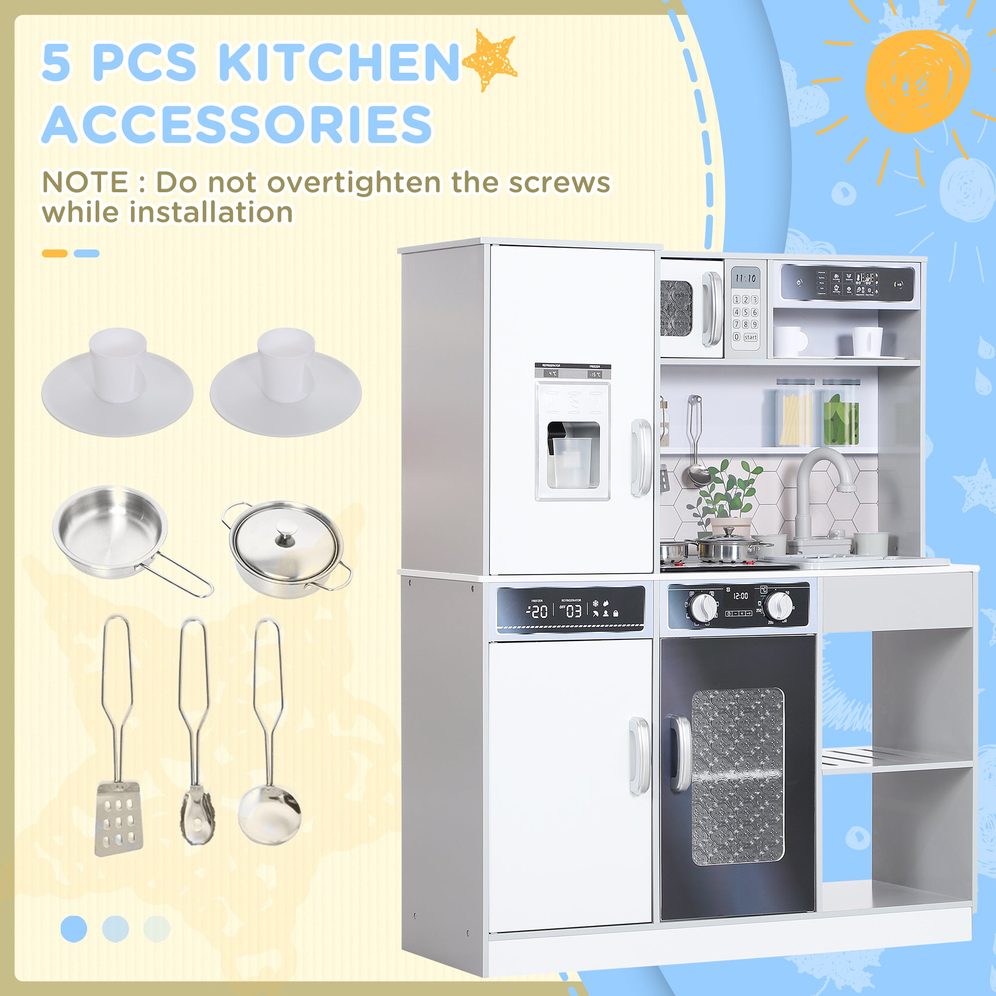 Pretend Play Toy Kitchen, Kids Kitchen Playset w/ Sounds and Lights Running Water, Coffee Maker, Refrigerator