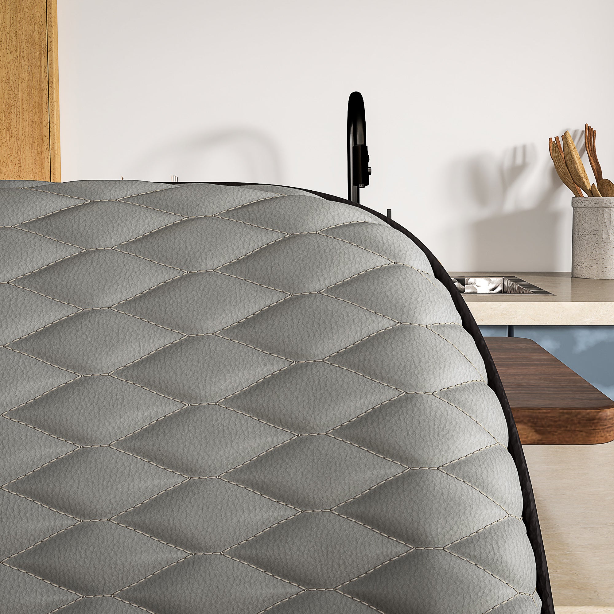 Set of Two Faux Leather Bar Stools - Grey