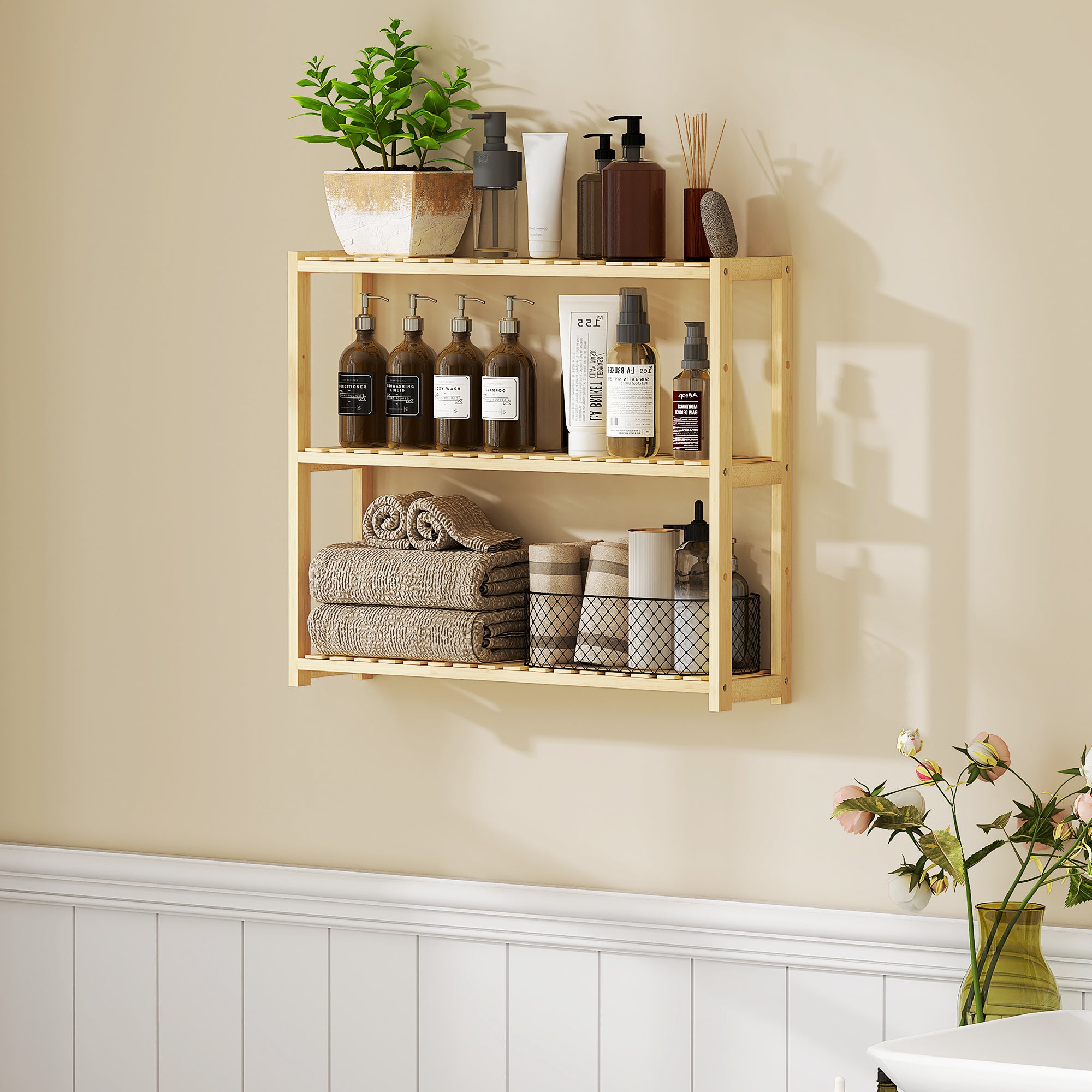Three-Tier Bamboo Bathroom Rack - Natural Finish