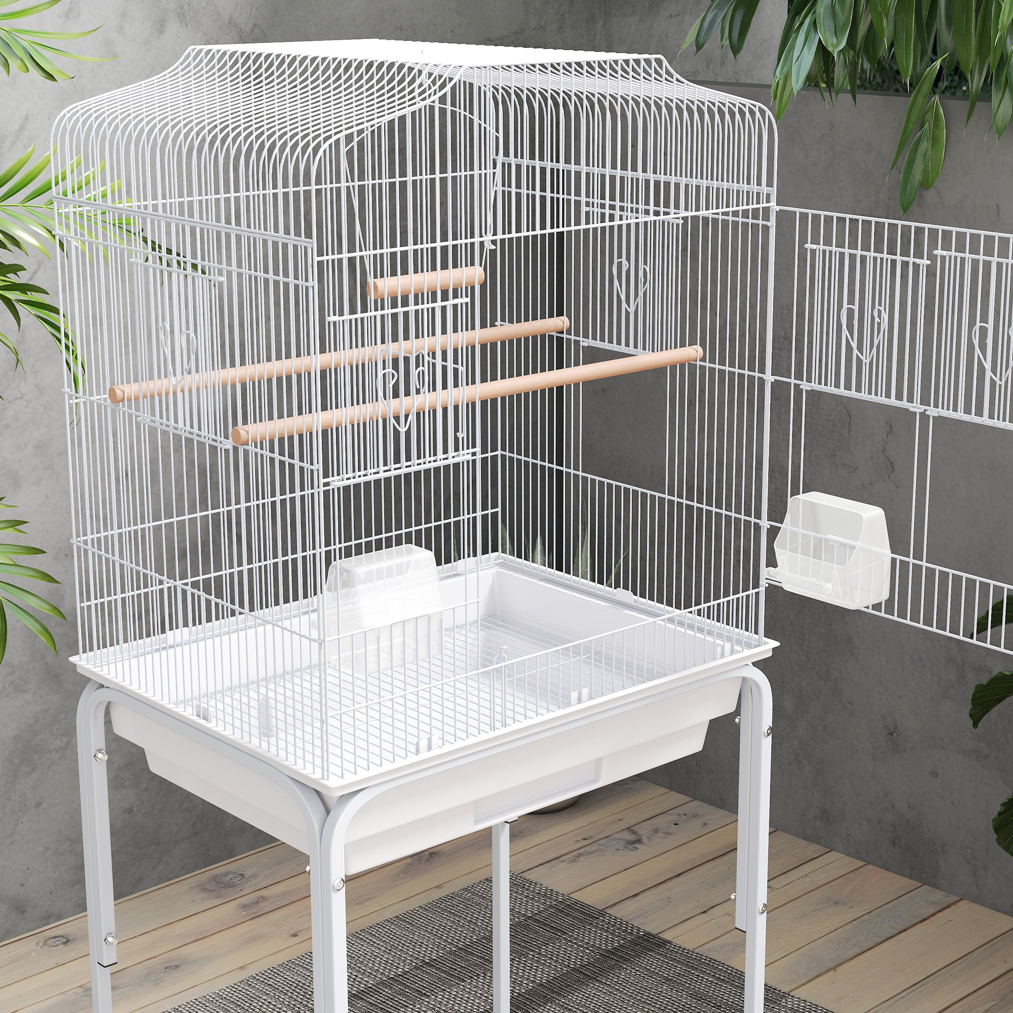 Bird Cage Budgie Cages for Finch Canary Parakeet with Stand Wheels Slide-out Tray Accessories Storage Shelf, White