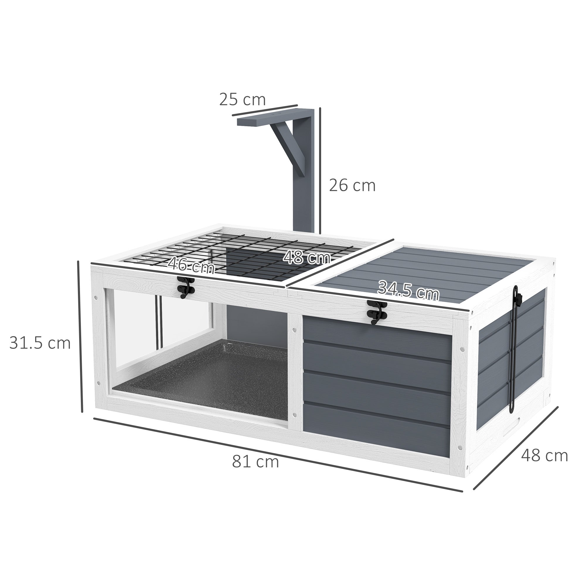 Tortoise Table with Wooden Lamp Holder, Wooden Tortoise House w/ Openable Lids, Pull-Out Trays - Grey