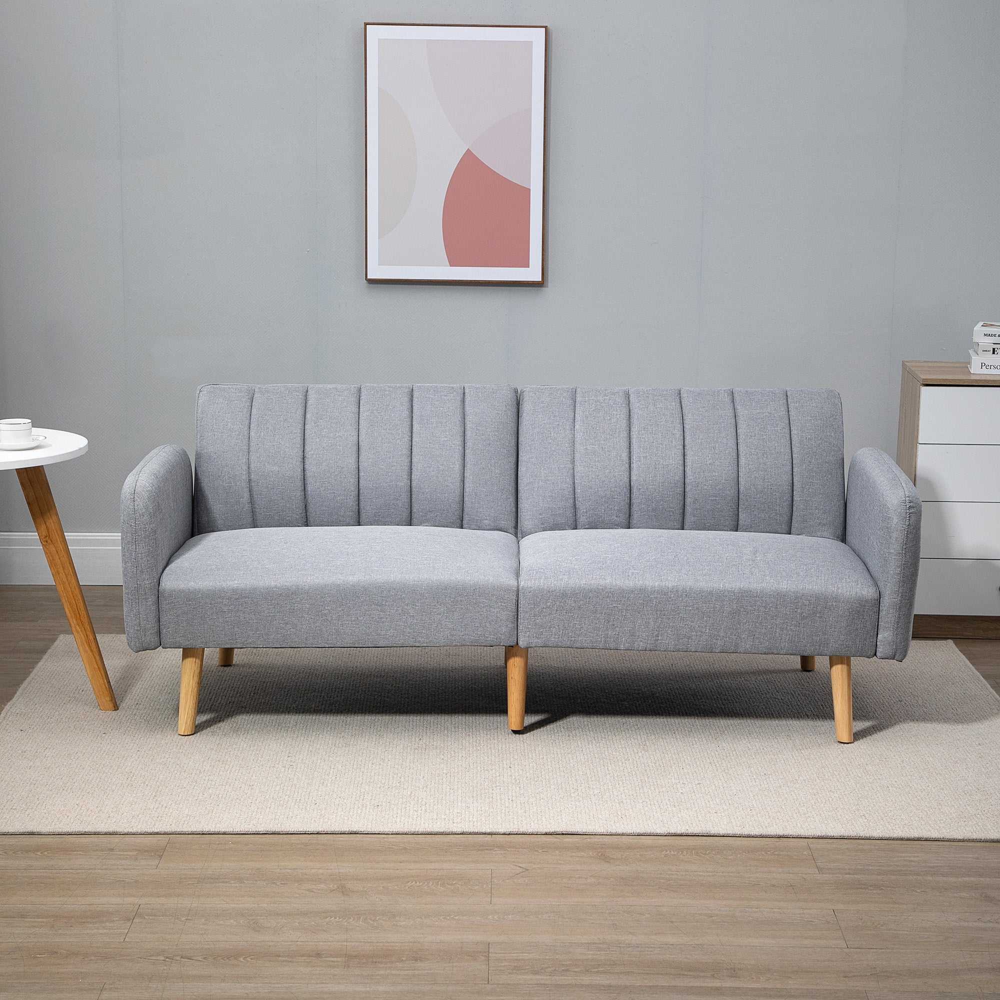 Three-Seater Sofa Bed, with Split Back - Light Grey