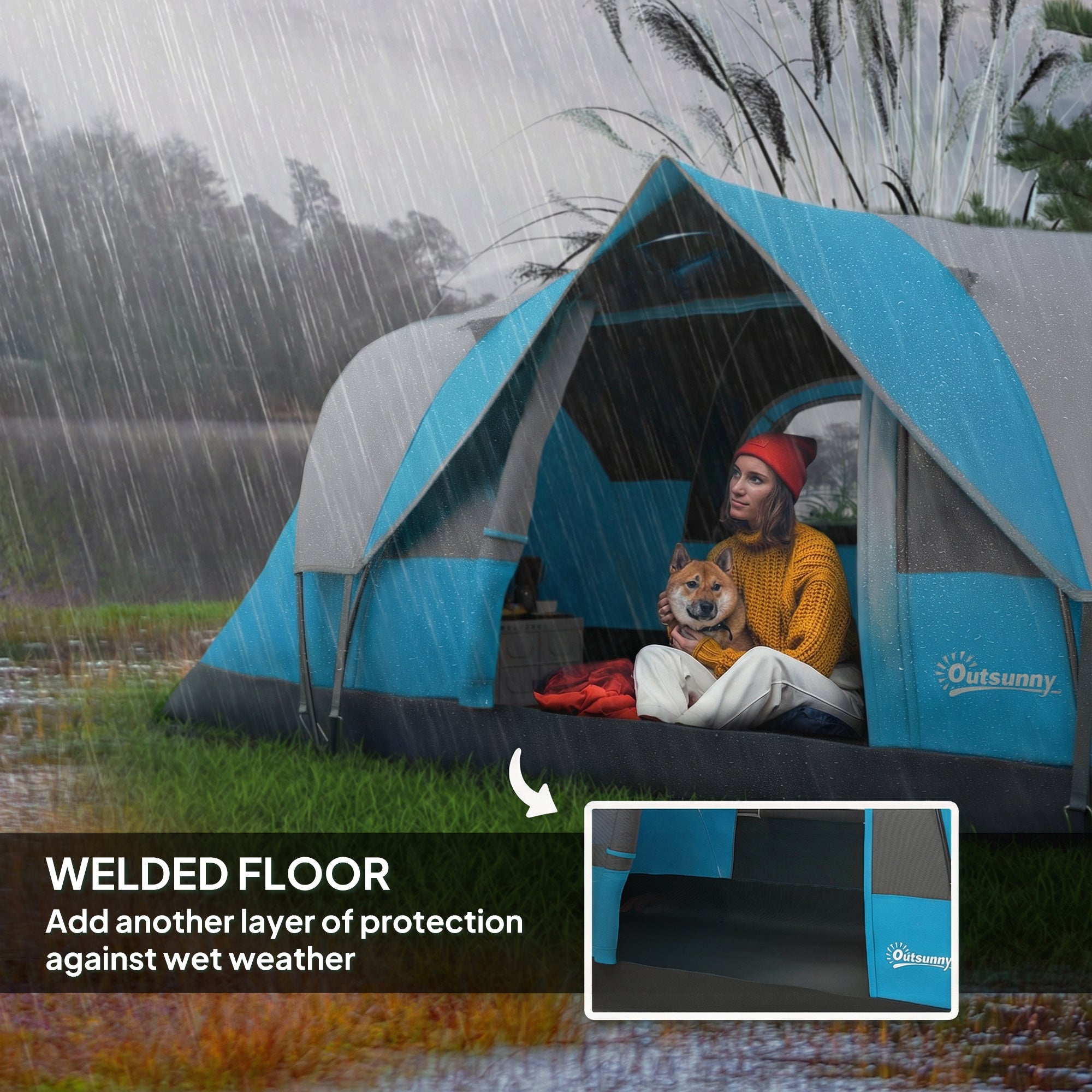 5-6 Man Camping Tent, Tunnel Tent, Water Resistant Hiking Shelter with Groundsheet and Carry Bag, Light Blue