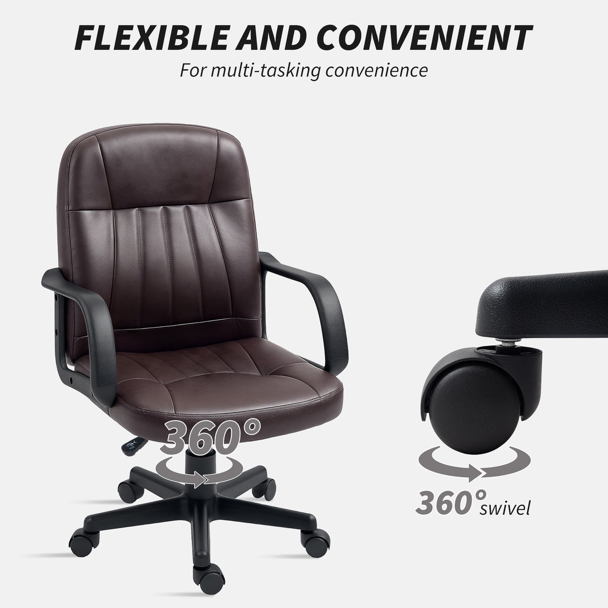 Swivel Executive PU Leather Computer Desk Chair - Dark Brown