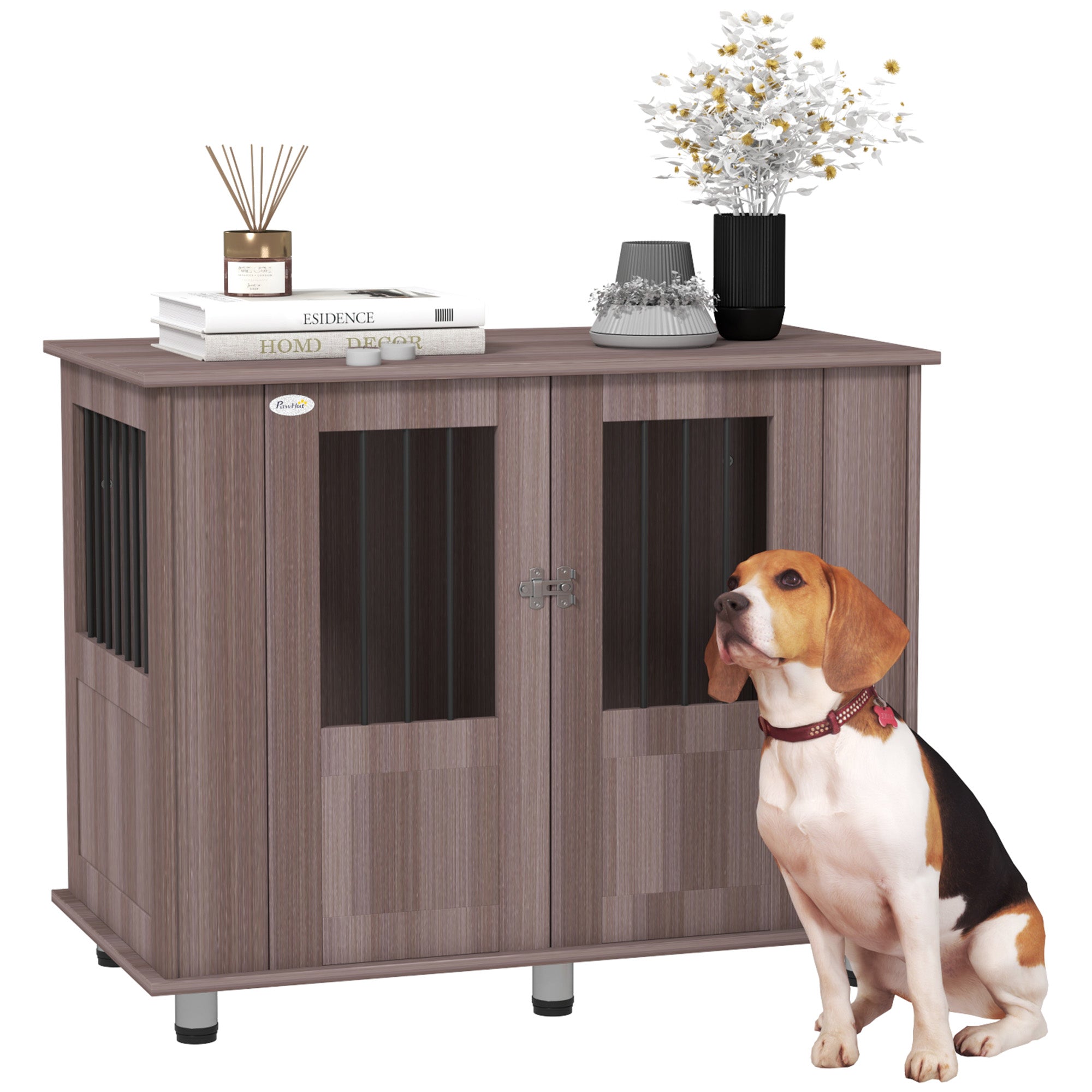 Dog Crate Table for Medium and Large Dogs with Magnetic Door for Indoor Use, 95 x 55 x 75 cm, Purple