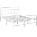 King Size Minimalistic Metal Bed Frame with Headboard - White