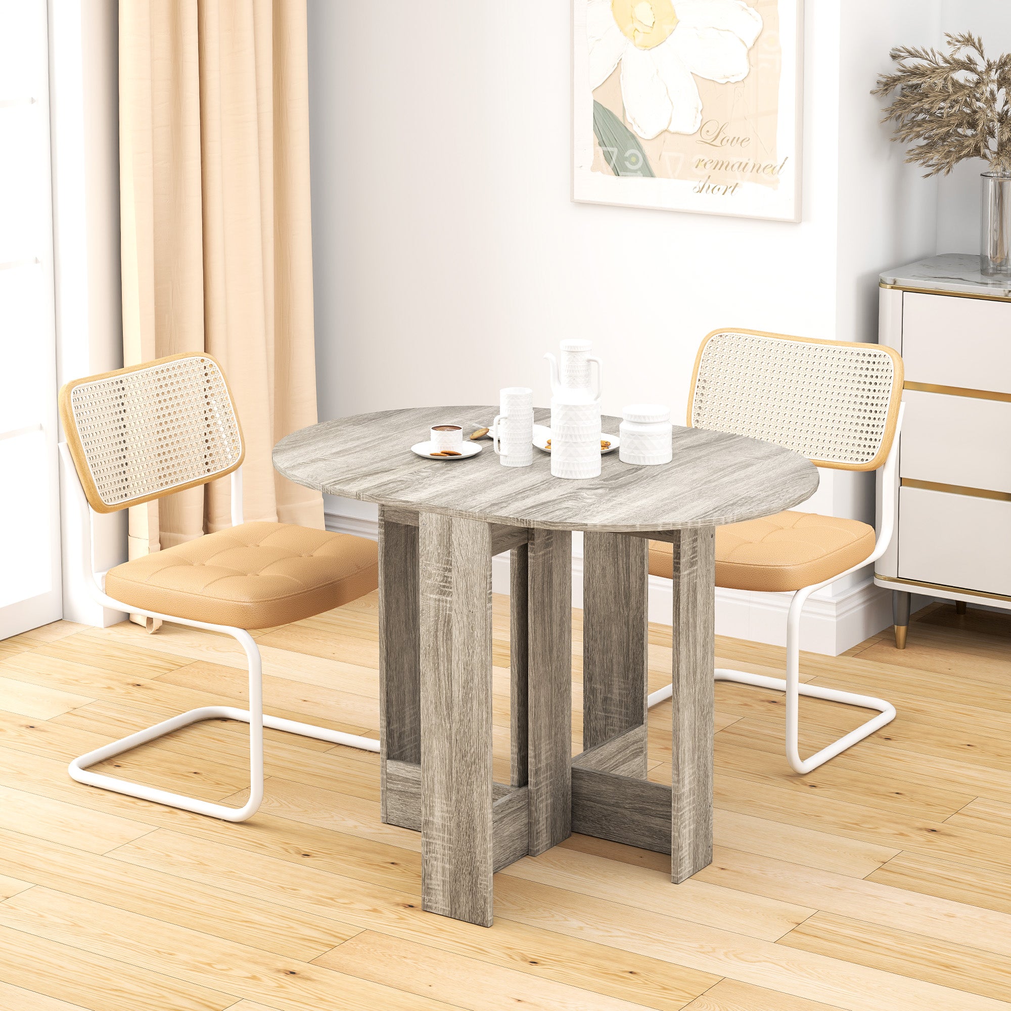 Space-saving Drop Leaf Table, Folding Dining Table for Small Space, Kitchen, Dining Room, Grey