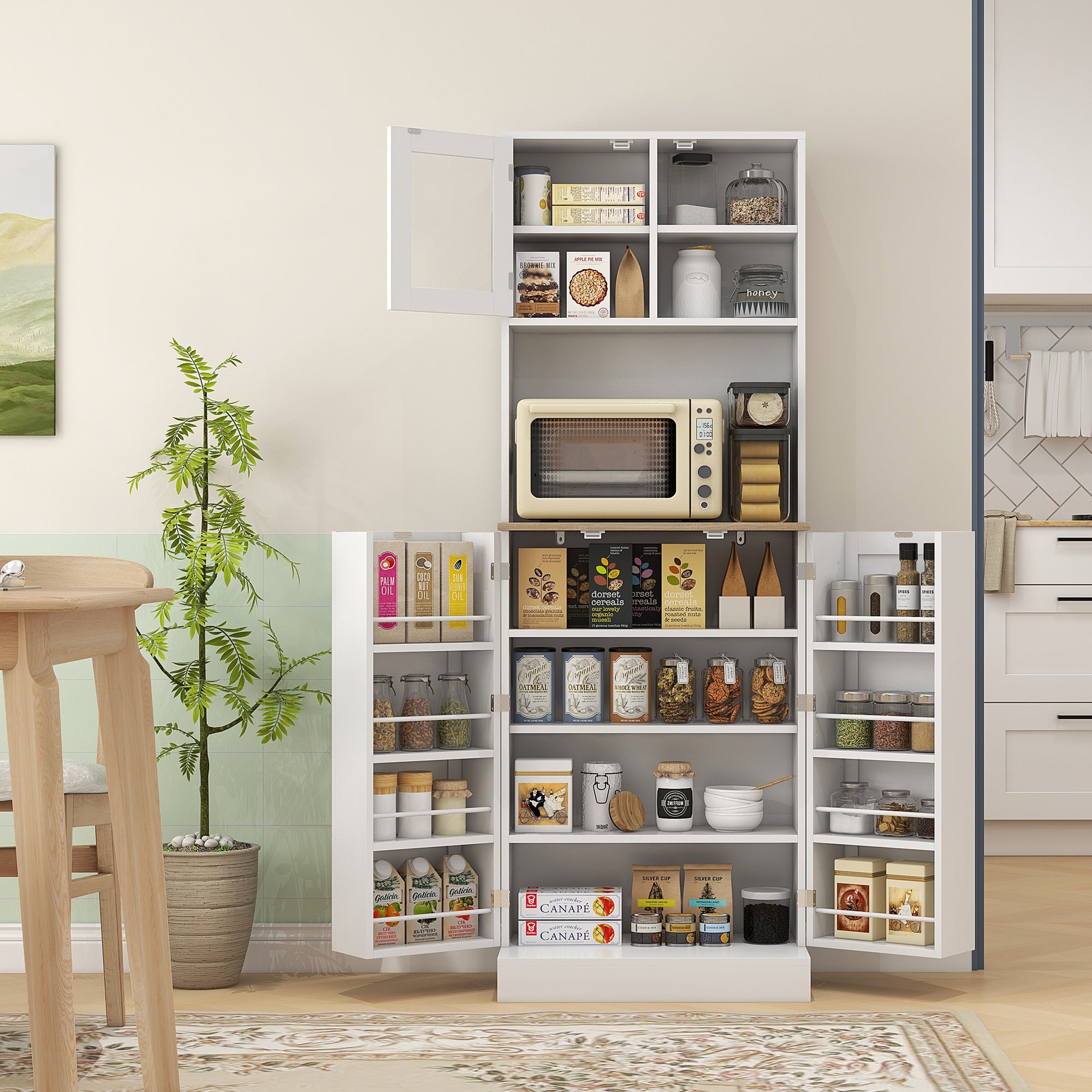 HOMCOM Two-Part Kitchen Storage Cabinet - White