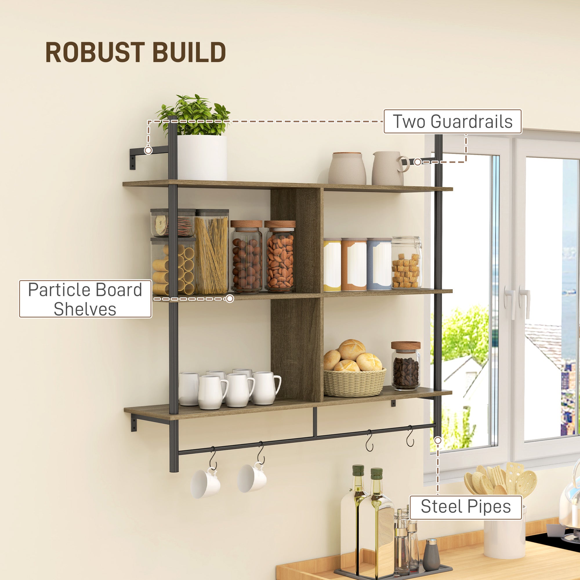 Three-Tier Floating Shelf - Grey Wood Effect