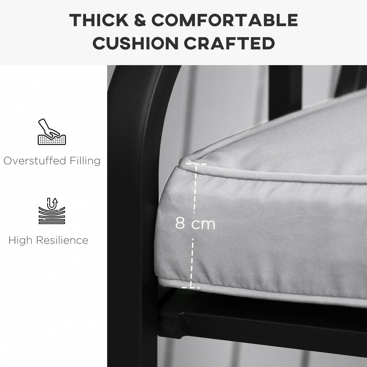 2 Seater Outdoor Garden Bench Cushion Waterproof Polyester 120x50cm - Light Grey