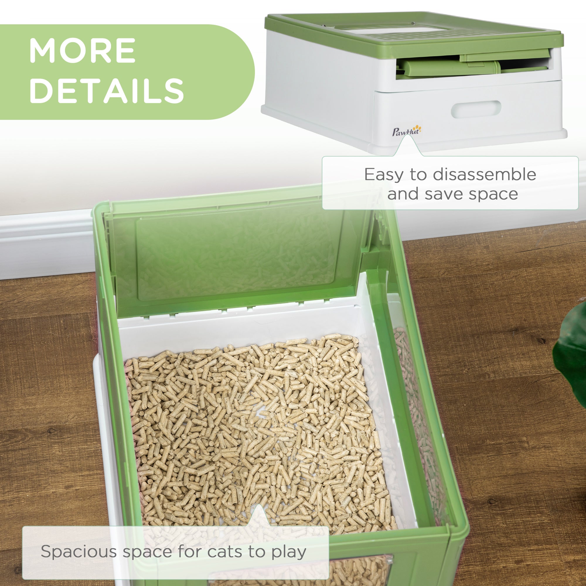 Hooded Cat Litter Box, Portable Pet Toilet, with Scoop, Front Entry - Light Green