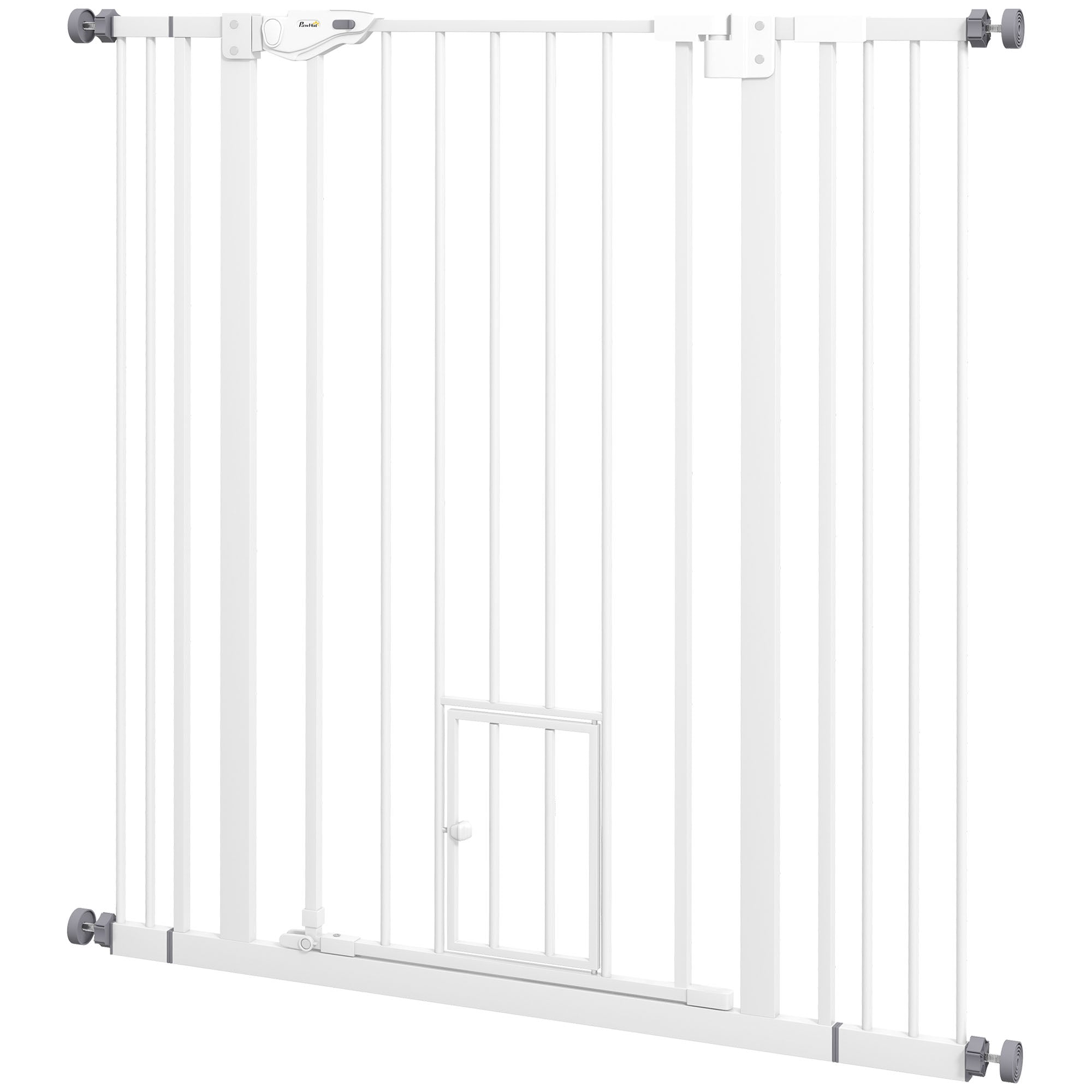 Extra Tall Pet Gate, Indoor Dog Safety Gate, with Cat Flap, Auto Close, 74-101cm Wide - White