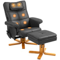Faux Leather Massage Recliner Chair with Storage Ottoman - Black