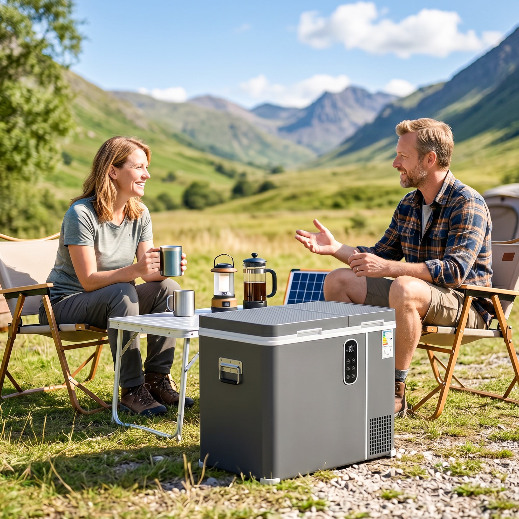 55L Compressor Car Fridge Freezer, Dual Zone Camping Refrigerator with App Control, Grey