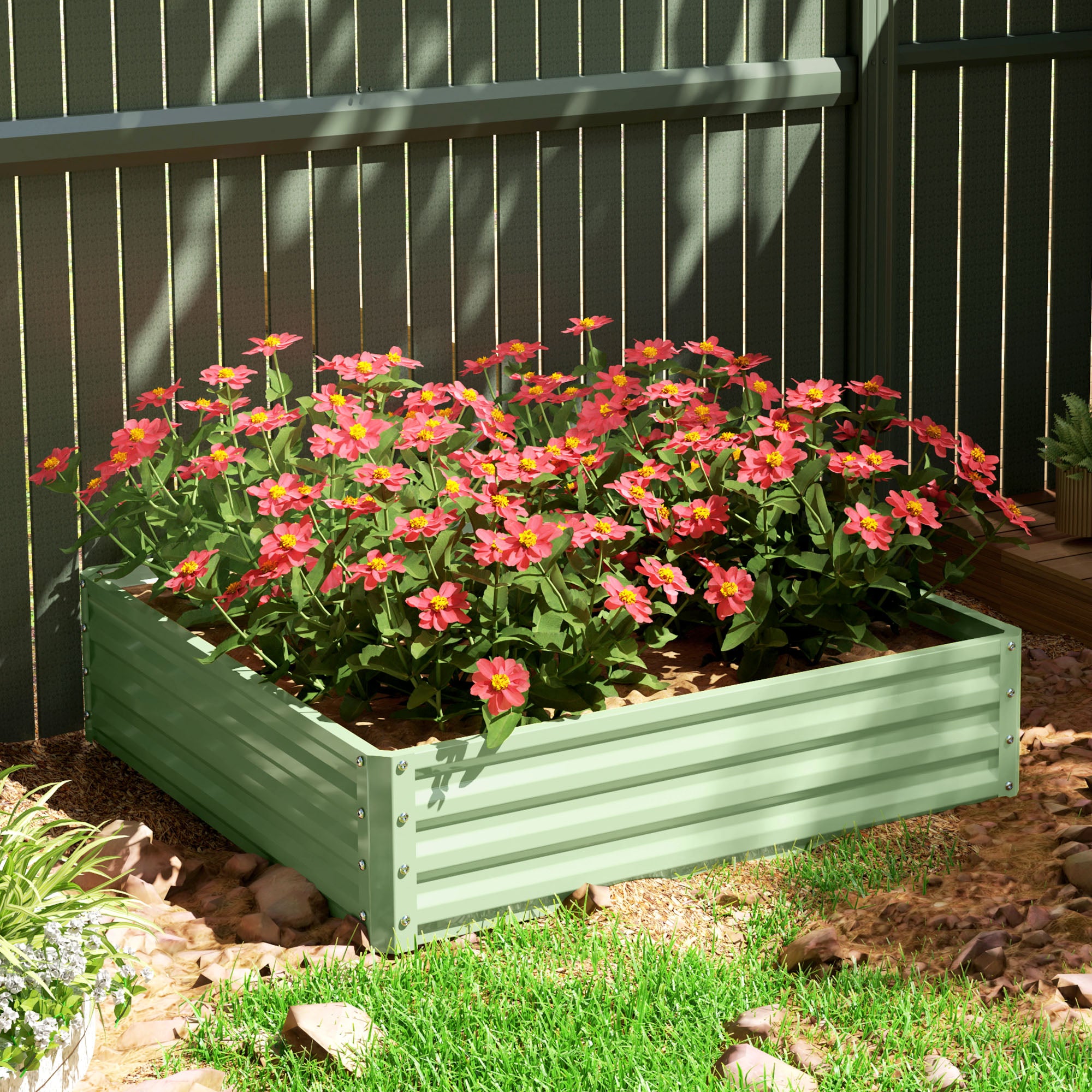 Square Raised Garden Bed Box with Weatherized Steel Frame for Vegetables, Flowers, & Herbs, 120 x 120 x 30cm, Light Green
