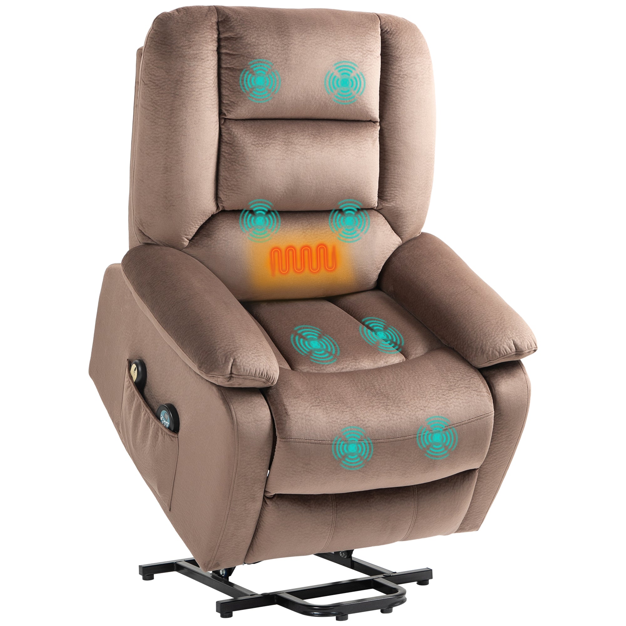 Velvet-Feel Electric Lift-and-Recline Massage Armchair, with Remote - Brown