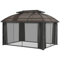 4 x 3m Aluminium Frame Hard Gazebo with Accessories - Brown