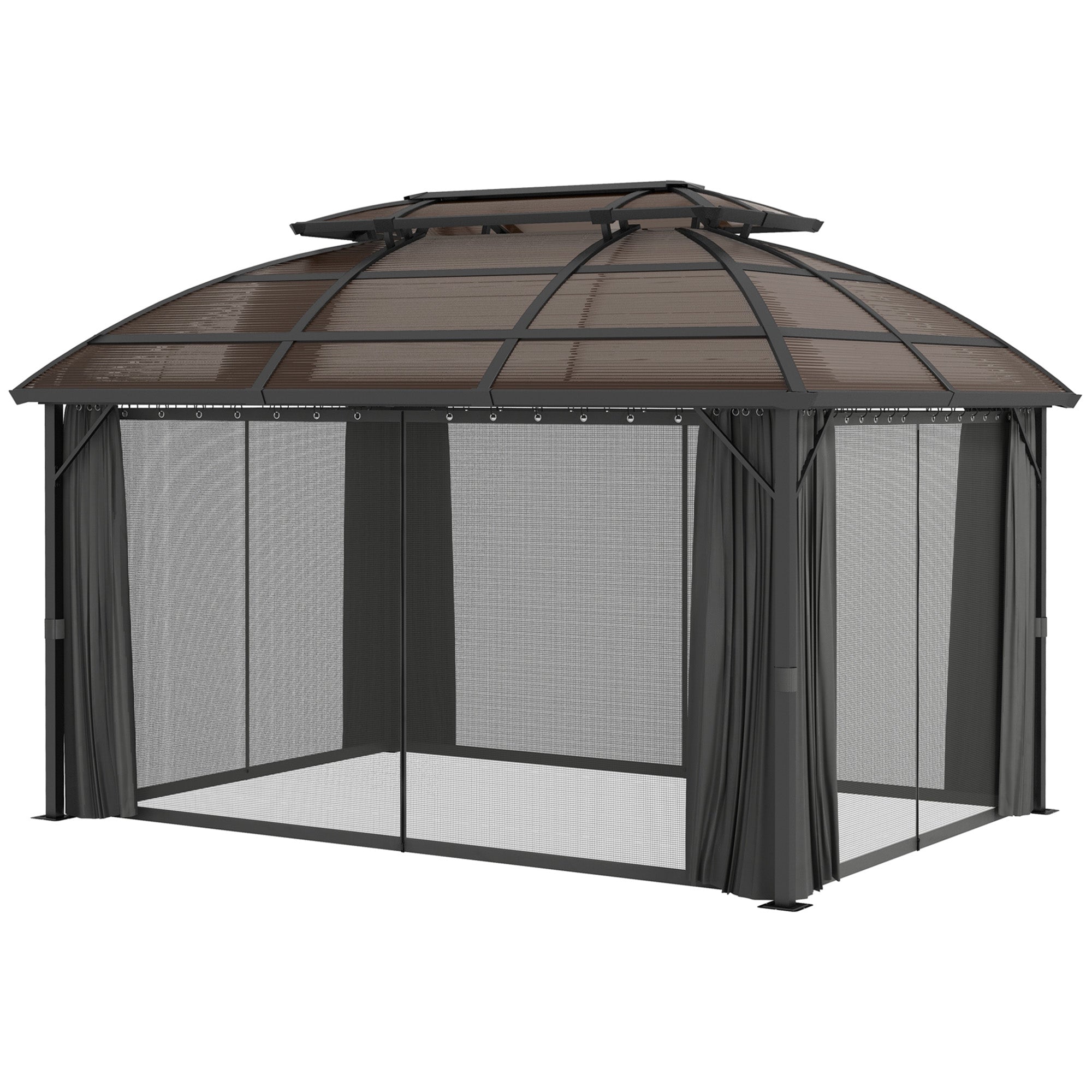 4 x 3m Aluminium Frame Hard Gazebo, with Accessories - Brown