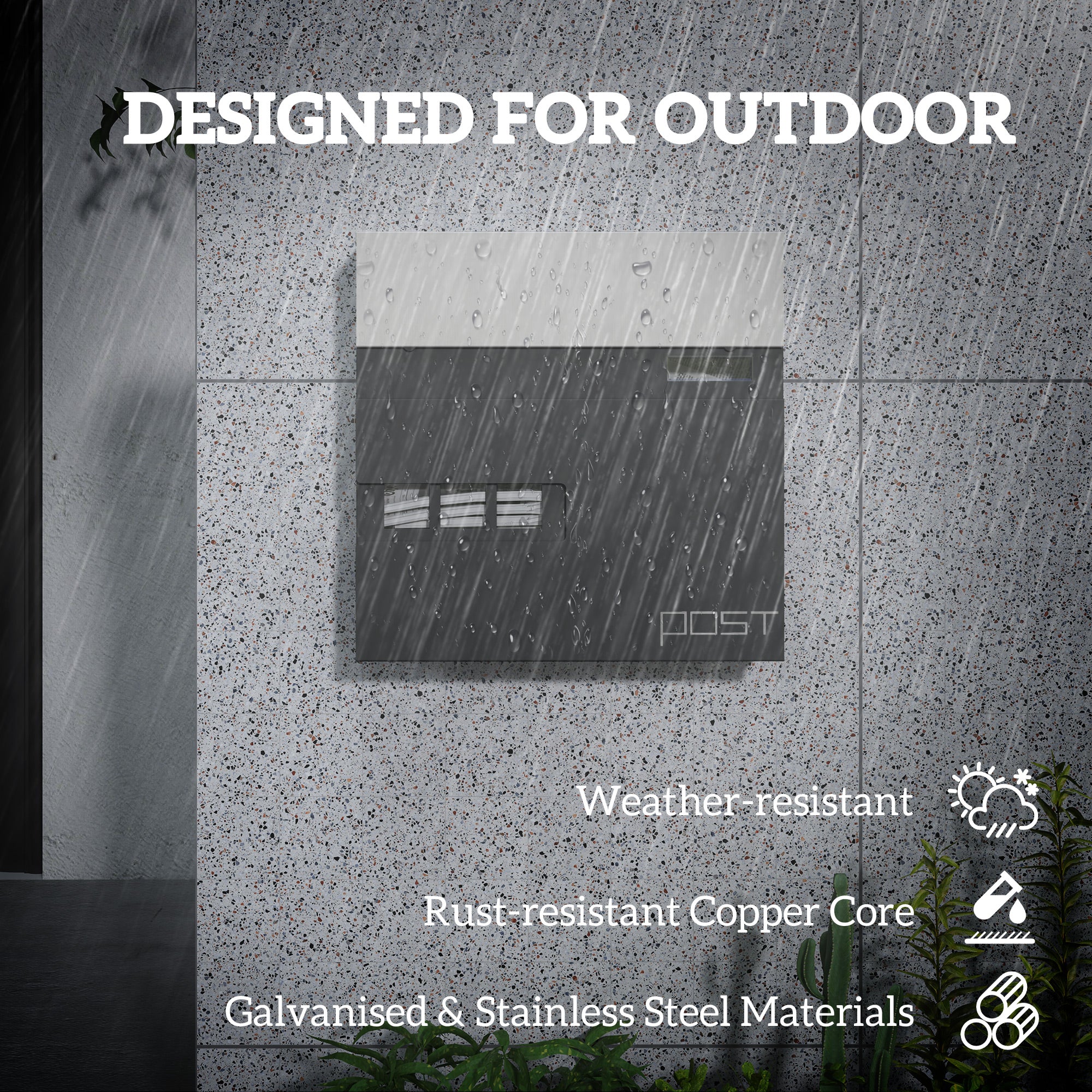 Locking Galvanised Steel Letterbox - Charcoal Grey/Black