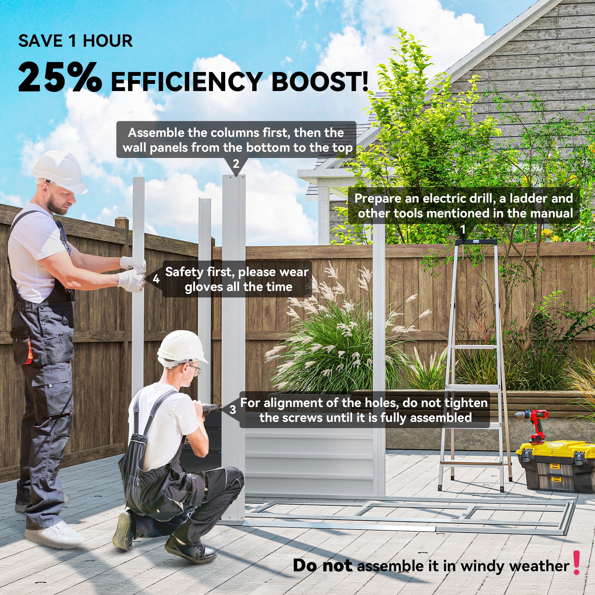7 x 4ft Garden Shed, Easy to Assemble, Upgraded Galvanised Steel Frame with Foundation Kit, Double Doors with Lock, Outdoor Metal Shed with Vents and Gloves, Garden Storage Shed, Light Grey