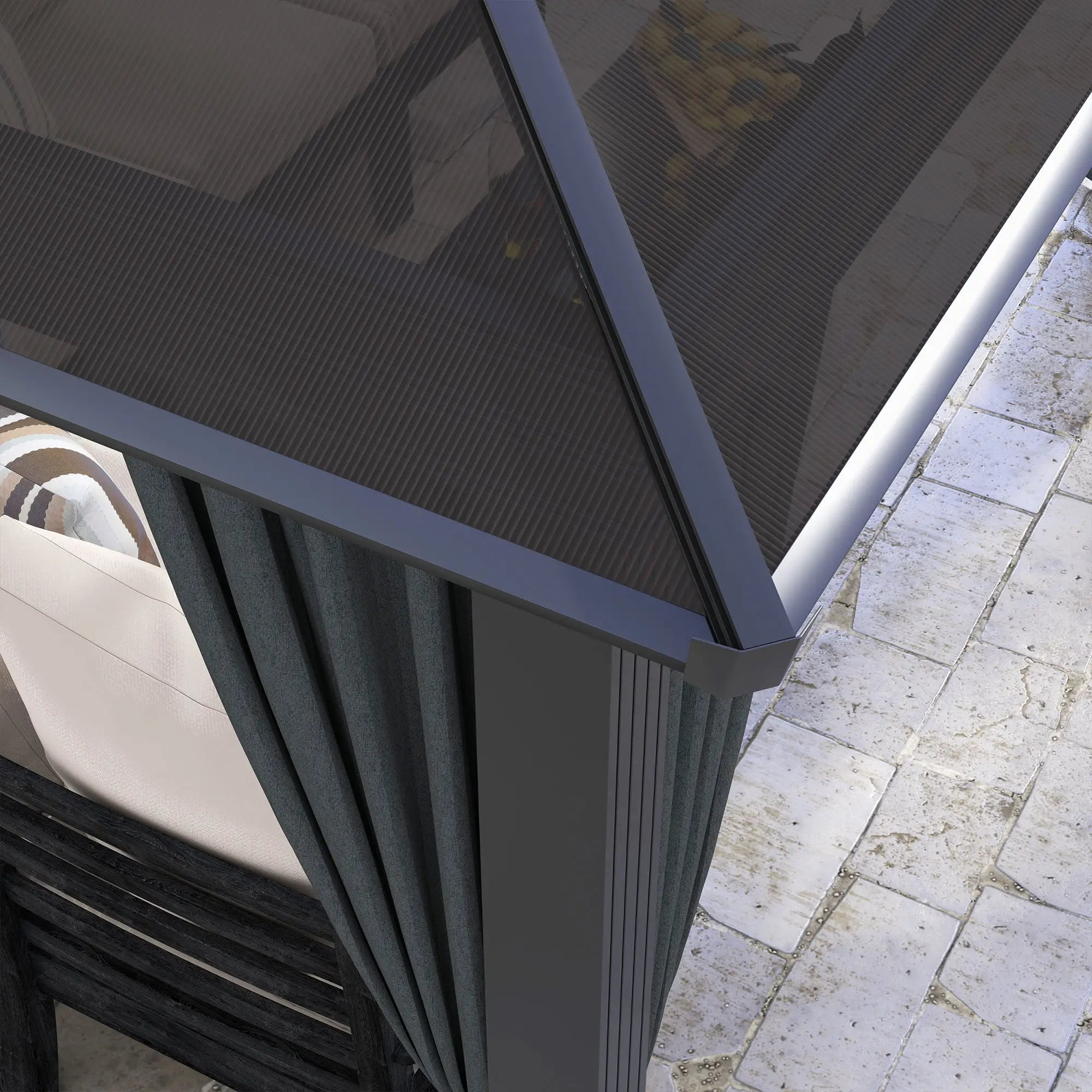 3 by 3.6 Metre Hardtop Gazebo with Polycarbonate Roof and Curtains - Dark Grey