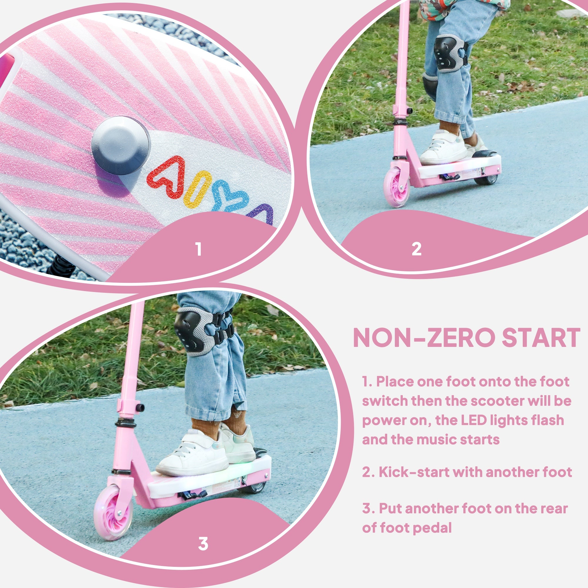 Electric Scooter for Kids Ages 4-7, with Auxiliary Rear Wheels, Flashing LED Light and Electric Brake, Kids Electric Scooter for Boys Girls, 6 KM/H & 8 KM, Pink