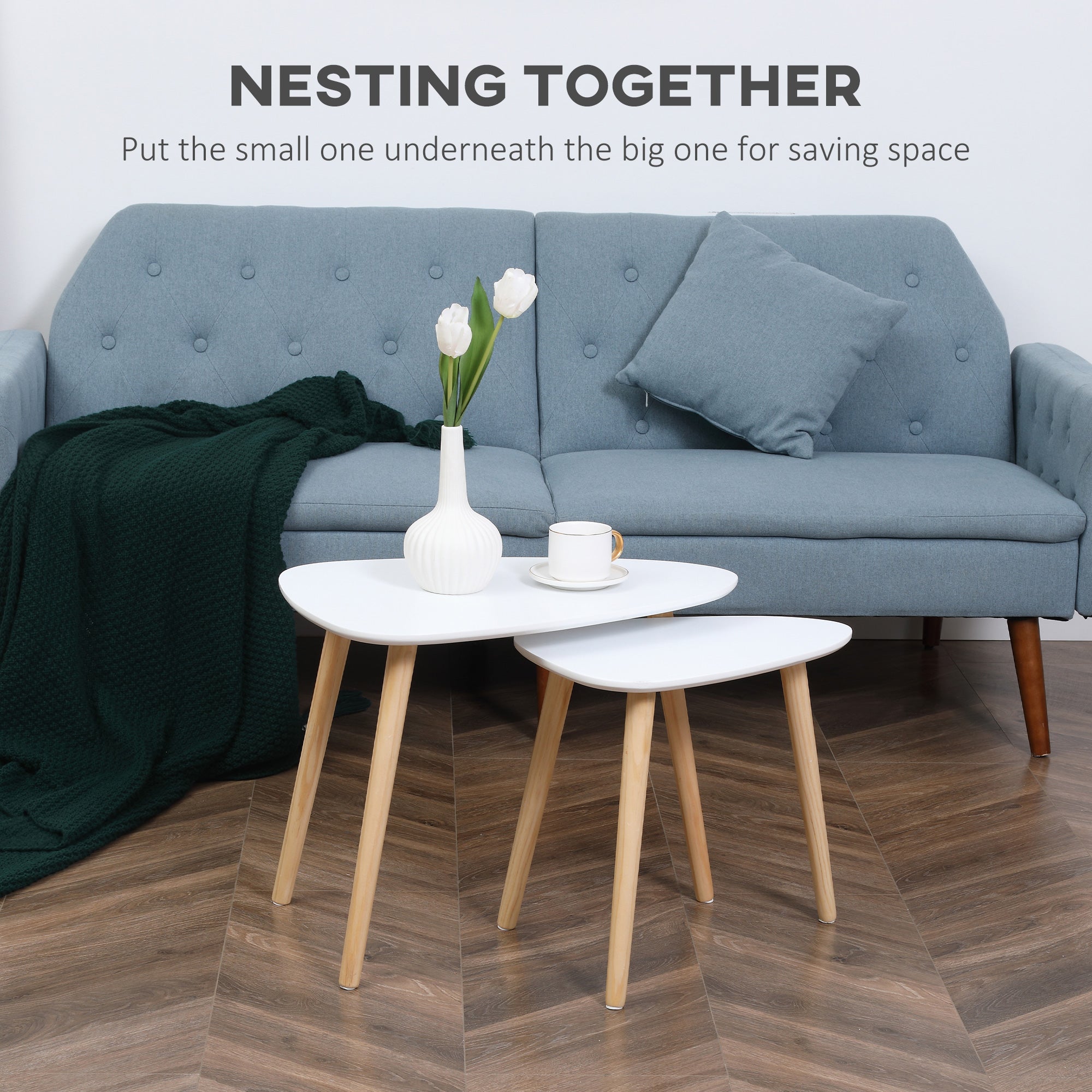 Living Room Furniture Set, Wingback Rocking Chair and Two Nesting Coffee Tables, White and Dark Grey