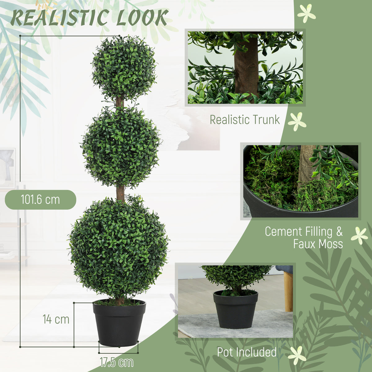 Set of 2 Artificial Topiary Ball-Shaped Boxwood Trees 100cm in Pot - Green