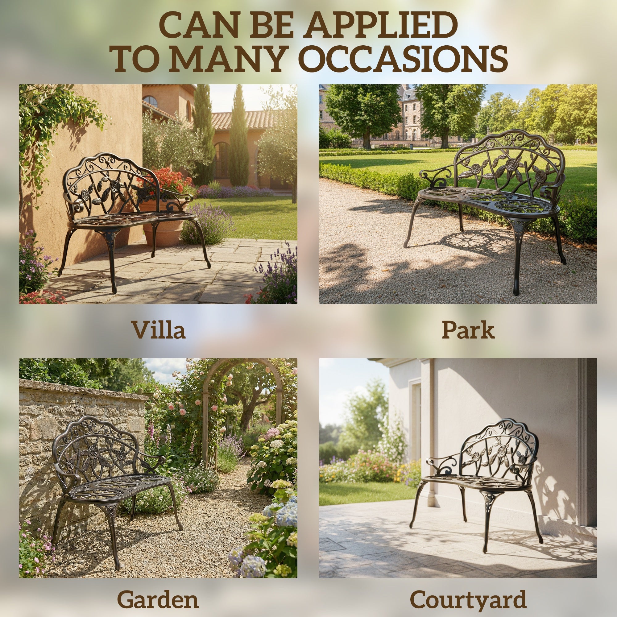 Cast Aluminium Garden Bench - Bronze Tone