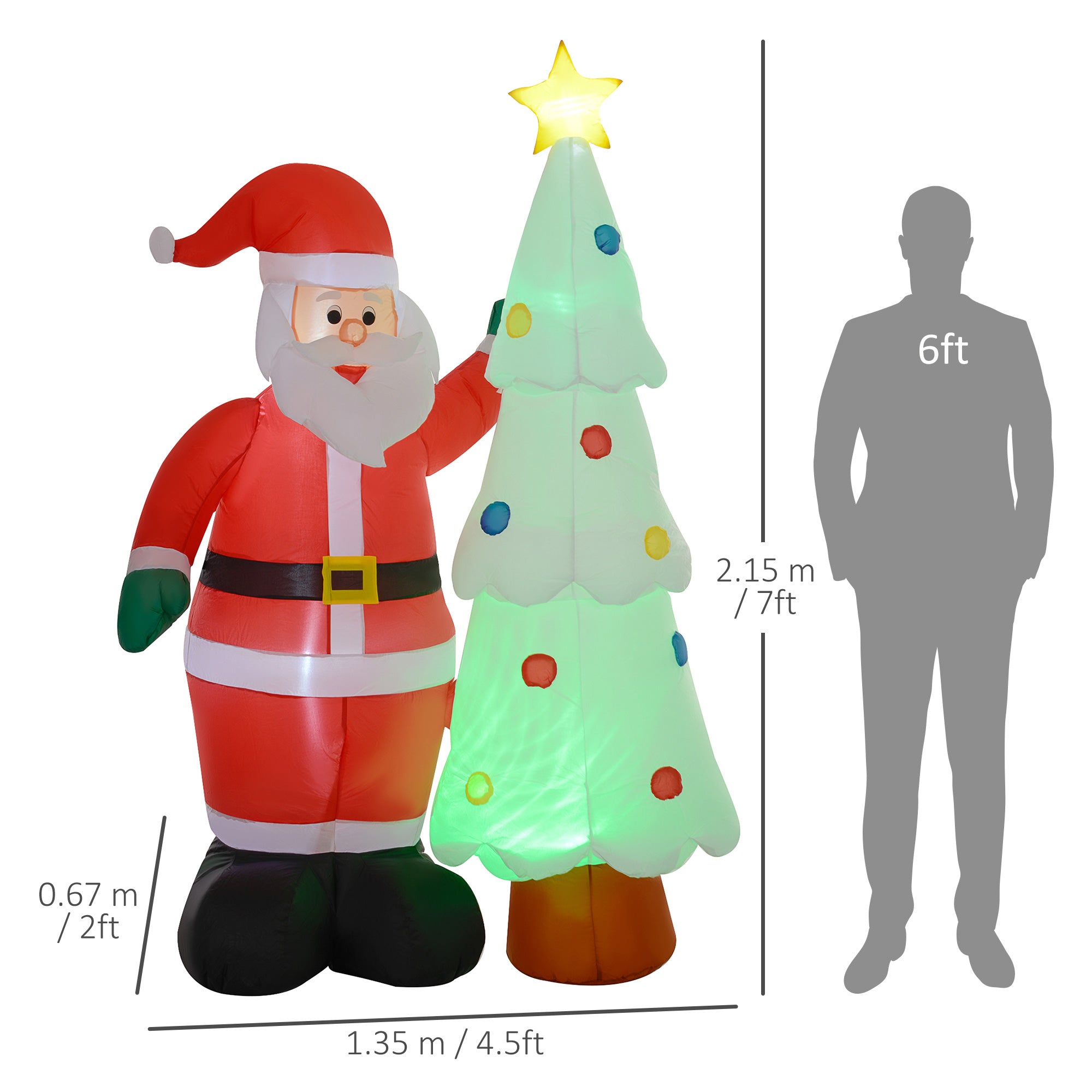 7ft Christmas Inflatable Decoration Santa Claus and Christmas Tree with Rotating Magic Ball Light, Blow-Up Outdoor LED Yard Display for Lawn Garden Party