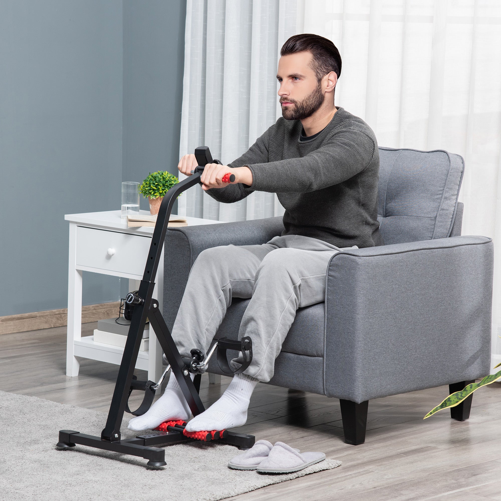 Portable Exercise Bike for Home Pedal Exerciser Height-adjustable 56L x 44- 56W x 75- 97H cm Black and Red