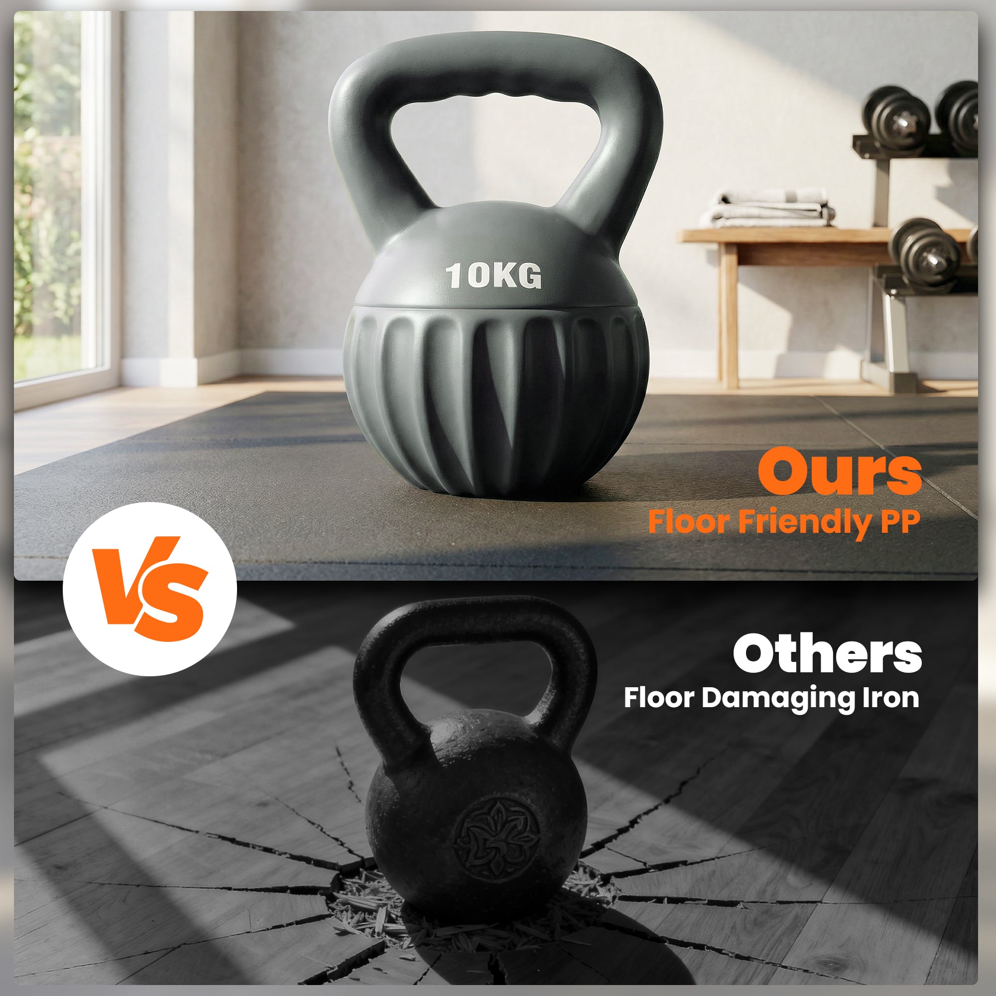 Kettlebell for Strength Training Kettle Bell with Non-Slip Handle 10 kg Grey