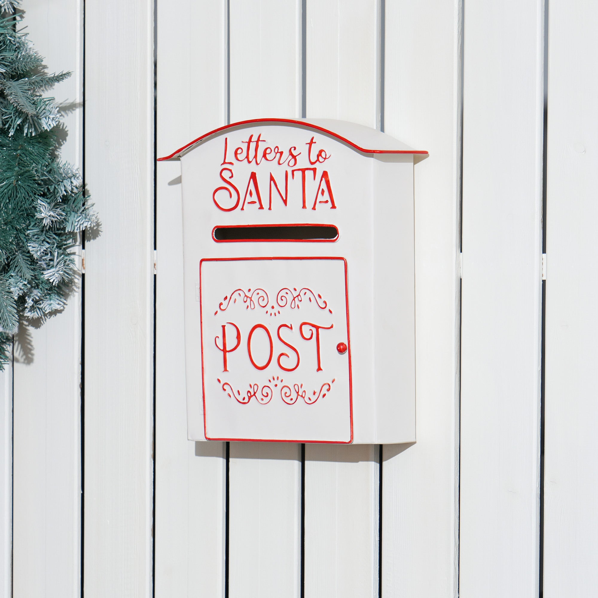 Christmas Post Box, Letters to Santa Mailbox, Wall Mounted Postbox, Christmas Decoration for Indoor and Outdoor, White