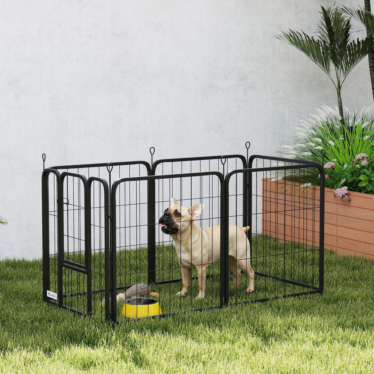 Heavy Duty 6-Panel Dog Playpen with Secure Door 60cm High for Indoor Outdoor - Black