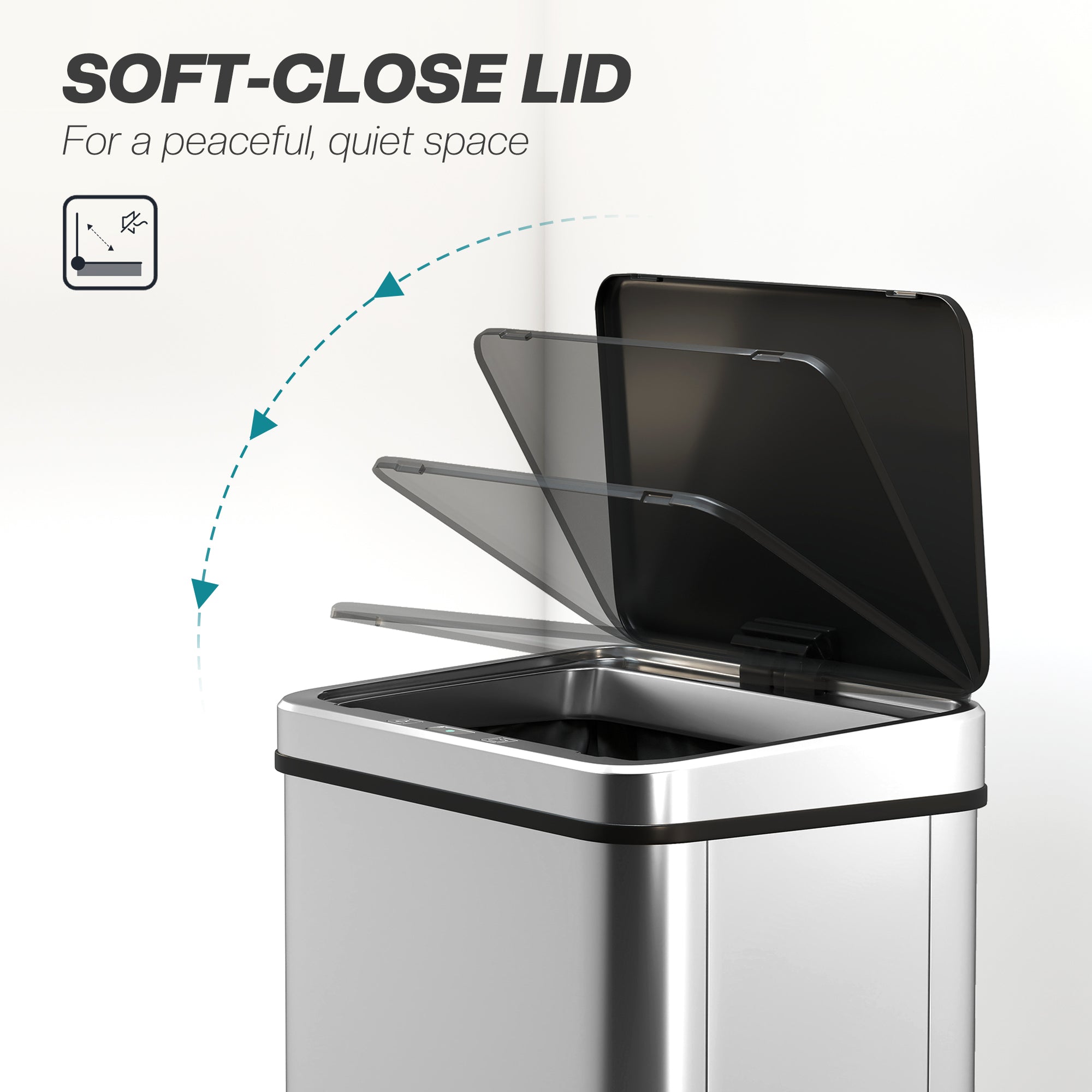 50L Sensor Bin with Soft-Close Lid, Stainless Steel Automatic Touchless Motion Sensor Kitchen Bin, Silver Tone