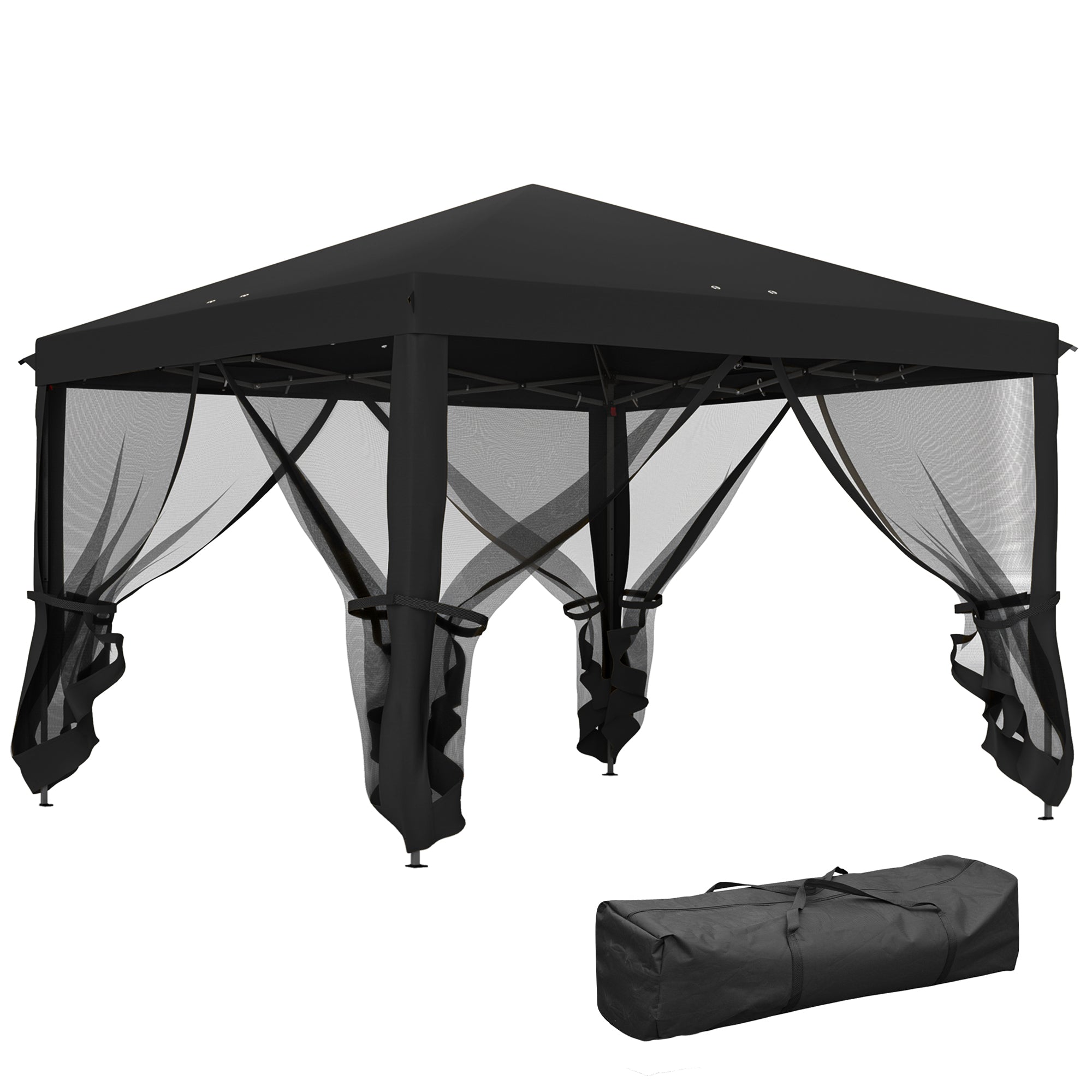 3 x 3 m Pop Up Gazebo with Removable Mesh Sidewalls and Carry Bag - Black