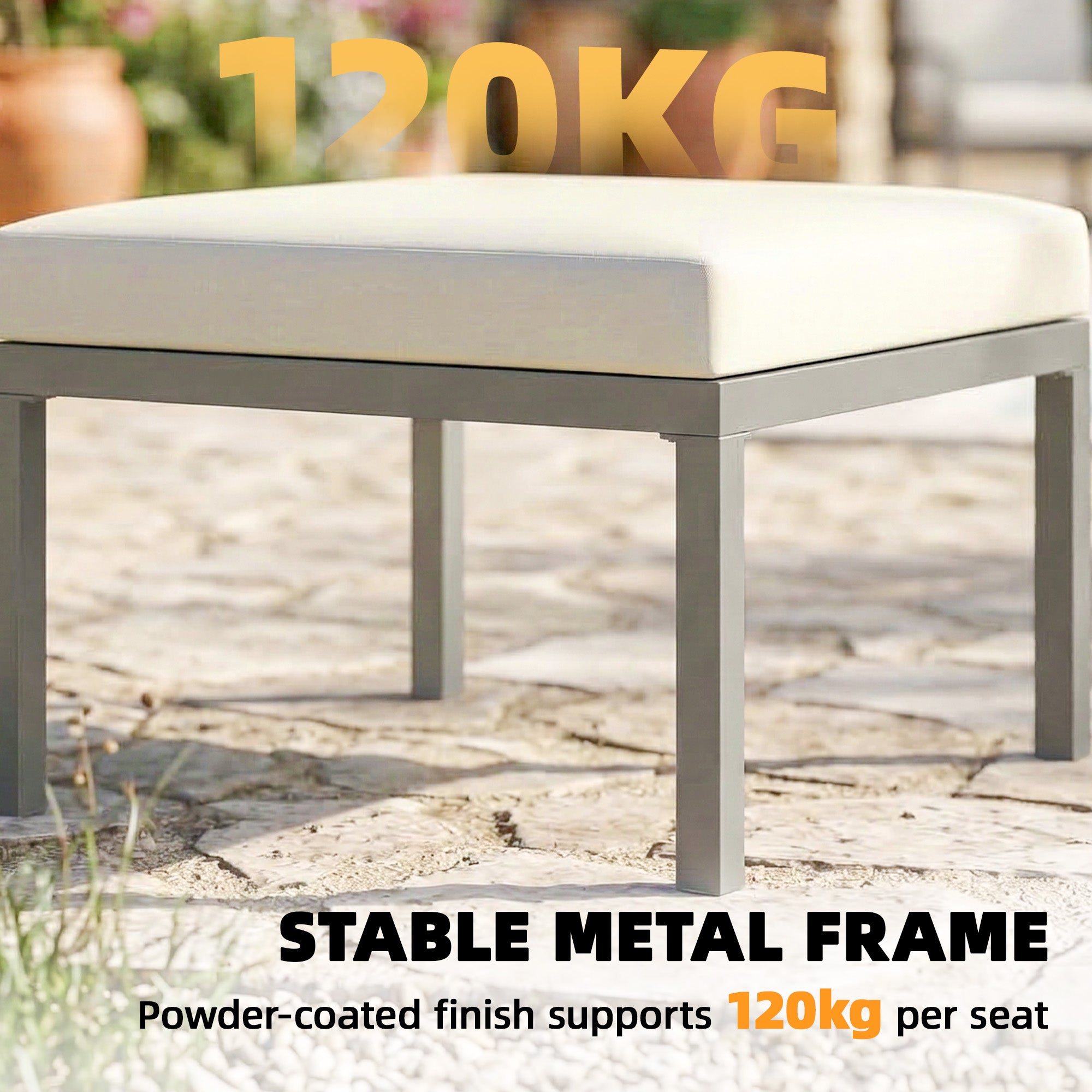 3 Piece Garden Dining Set, Outdoor Patio Furniture with 3 Seater Sofa, Footstool, Coffee Table and Cuhsions