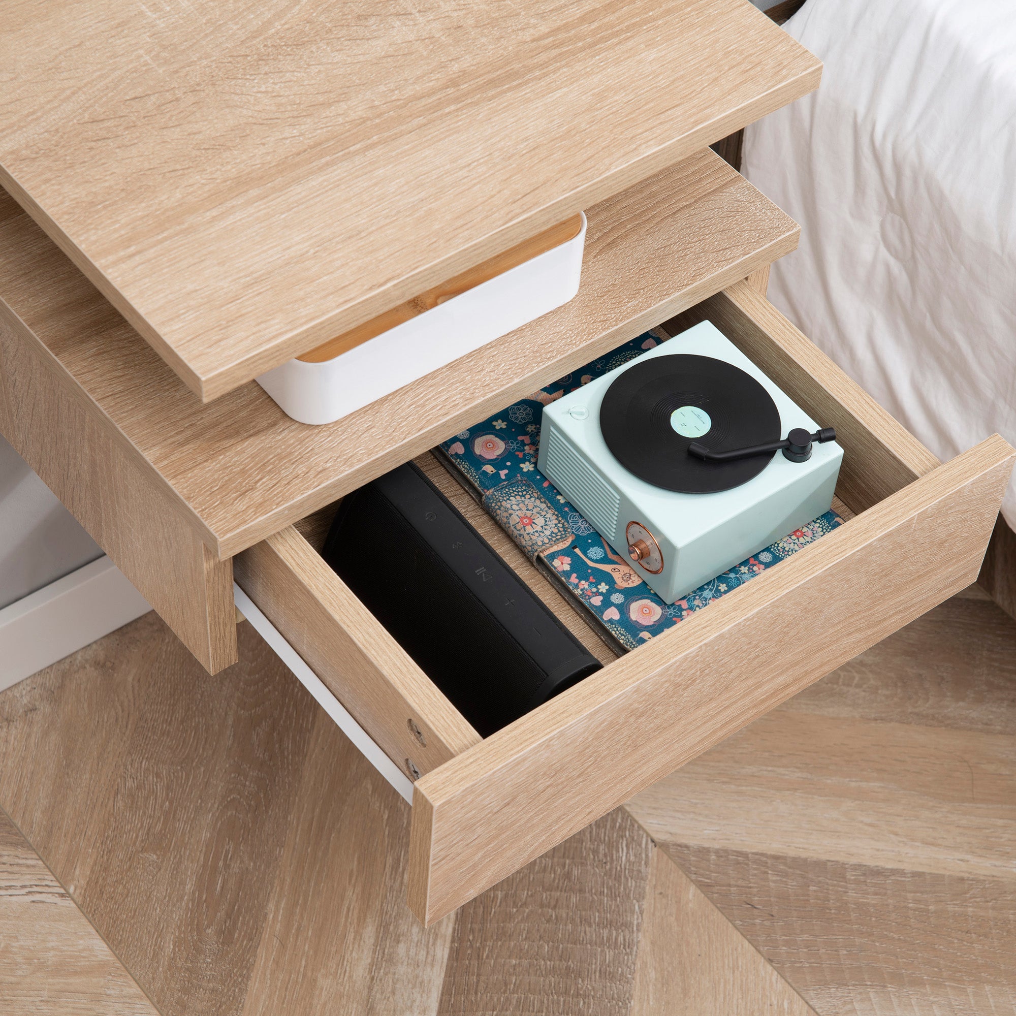 Set of Two Floating Bedside Tables - Oak Tone