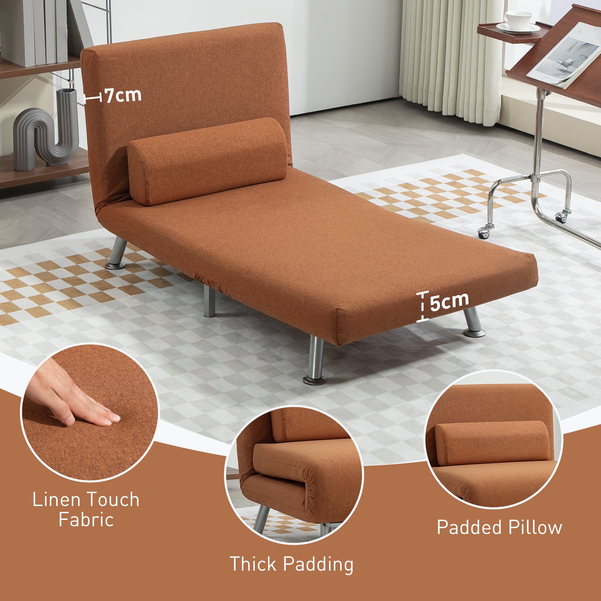 Single Linen-Feel Sleeper Chair - Coffee