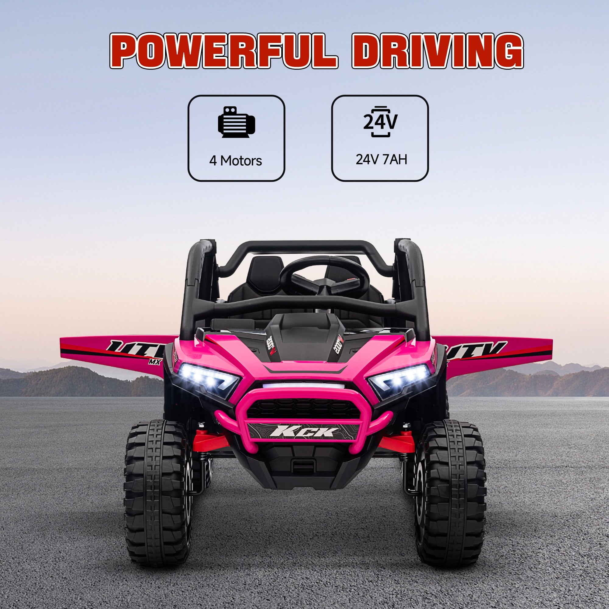 2 Seater 24V 7AH Ride on Truck, Battery Powered Electric Ride On Car w/ Remote, Suspension, 3 Speeds - Pink
