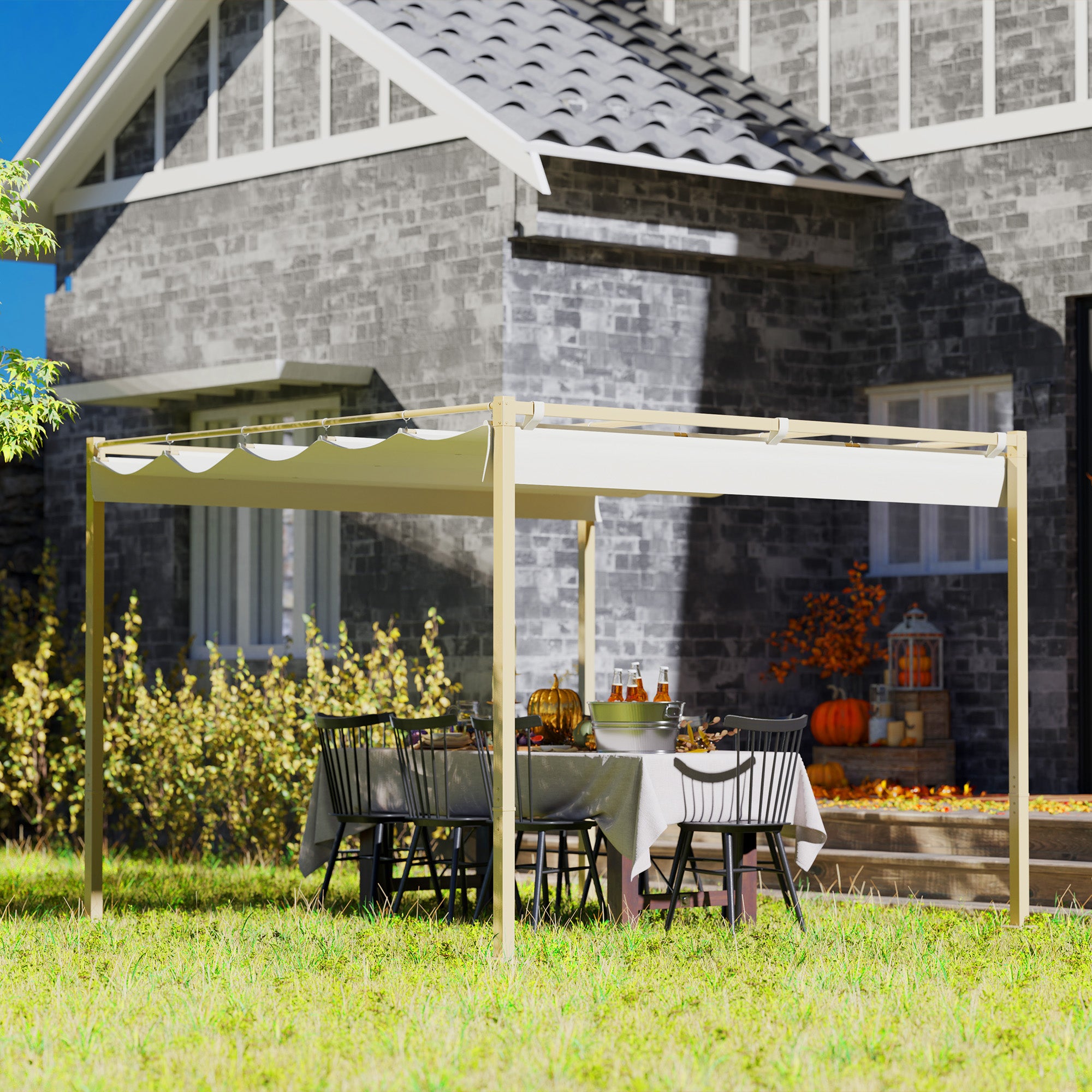 3 x 3 Metre Garden Pergola Kit with Retractable UPF30+ Canopy - Khaki