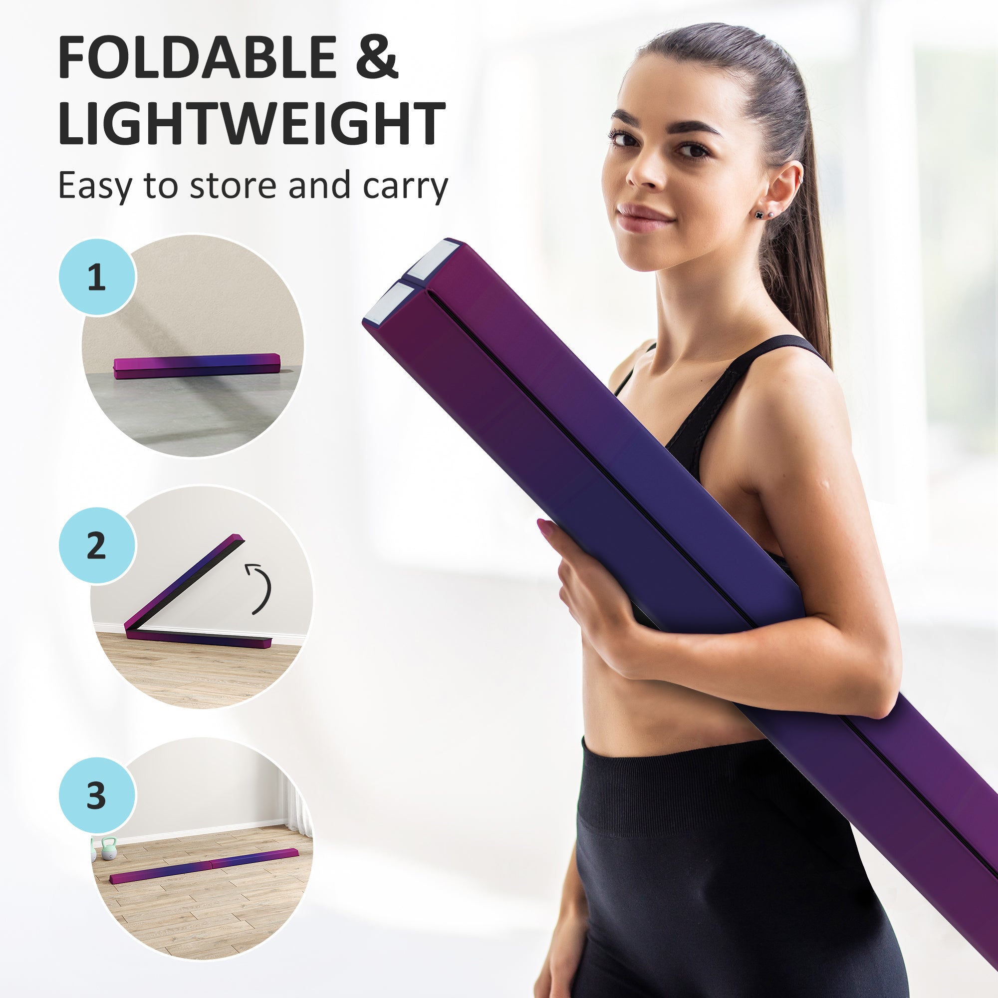 7.7ft Folding Gymnastics Beam, Floor Balance Beam for Kids with Anti-Slip Base, Gymnastics Equipment for Home, Blue