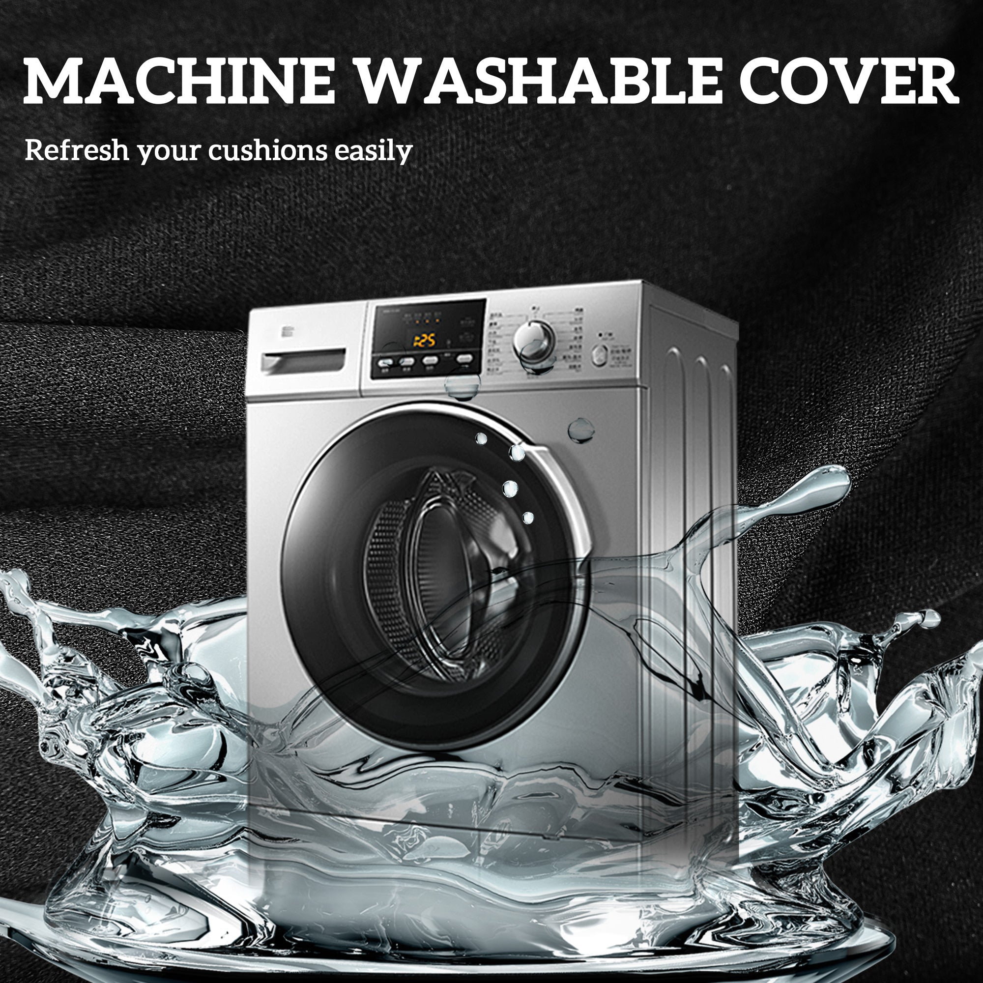 Set of 14 Outdoor Dining Chair Cushions with Soft Polyester Covers - Black