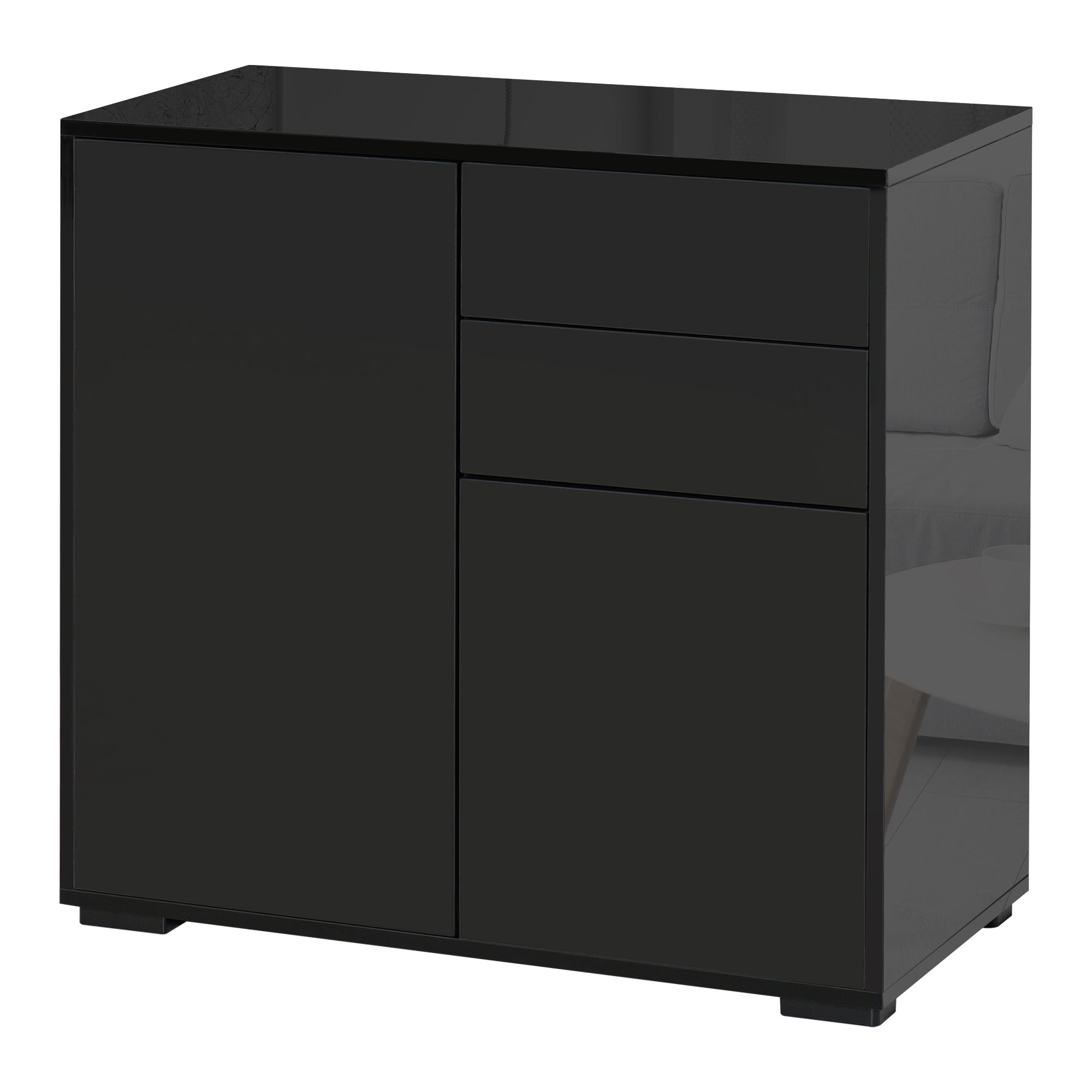 High Gloss Frame Sideboard, Side Cabinet, Push-Open Design with 2 Drawer for Living Room, Bedroom, Black