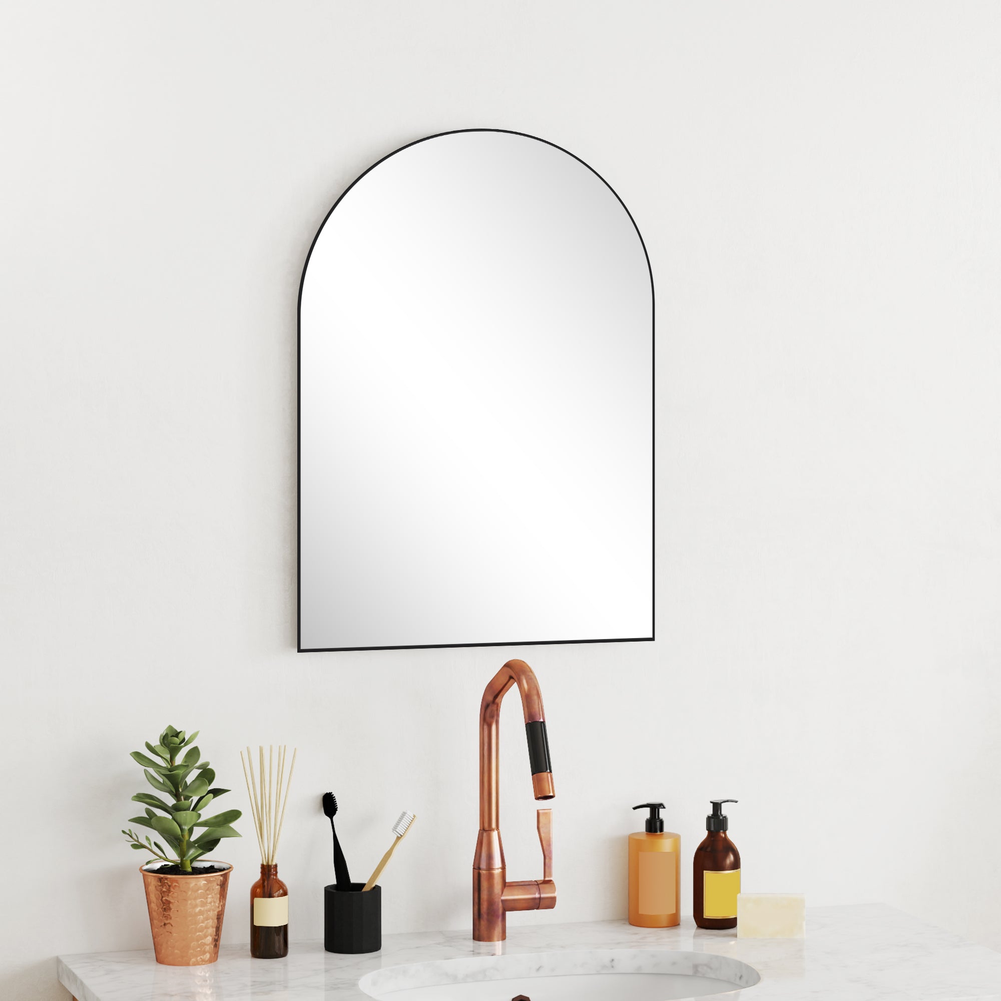 50 x 70cm Arched Home Mirror with Black Powder-Coated Frame - Black