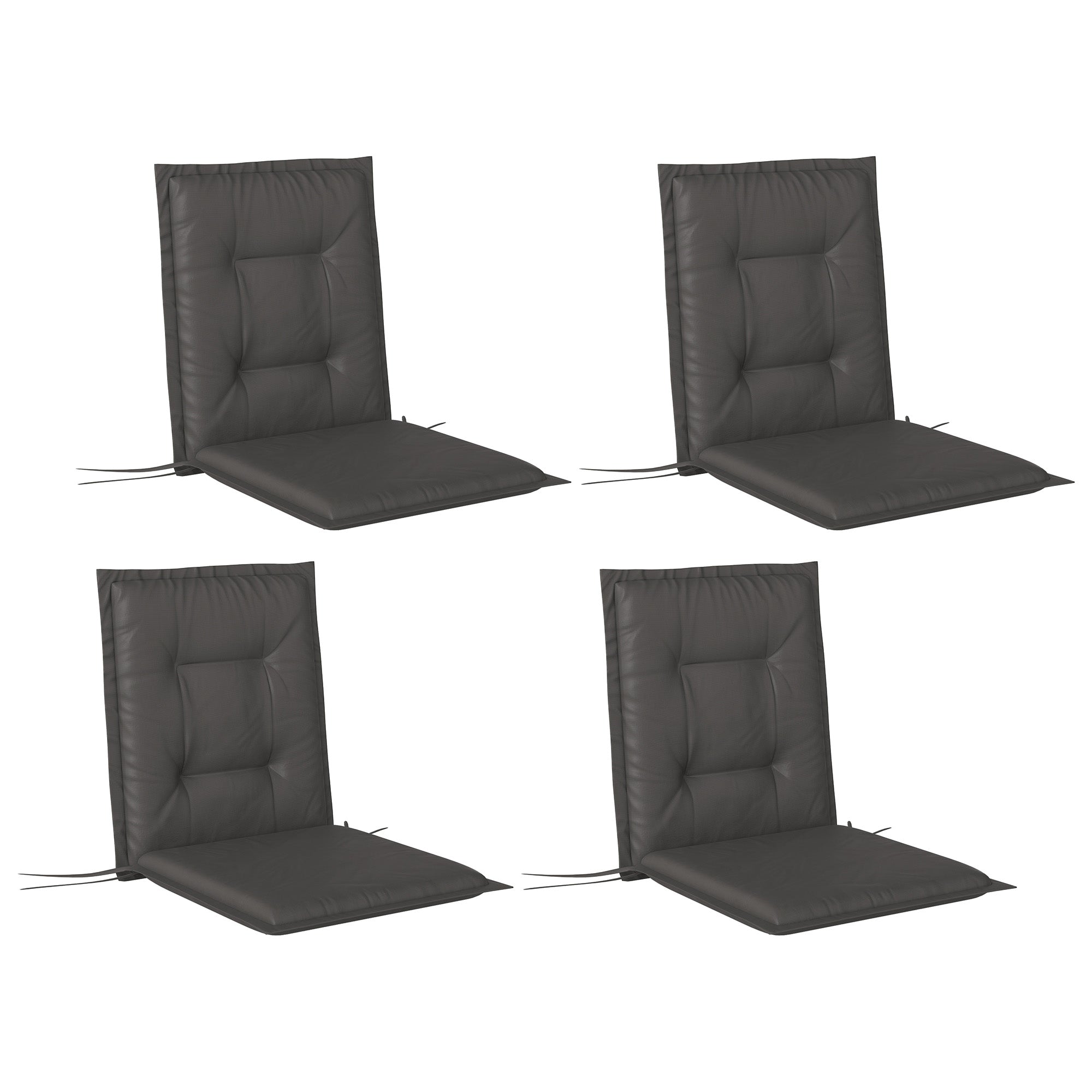 Set of Four Cotton Filled Padded Garden Seat Cushions - Charcoal Grey