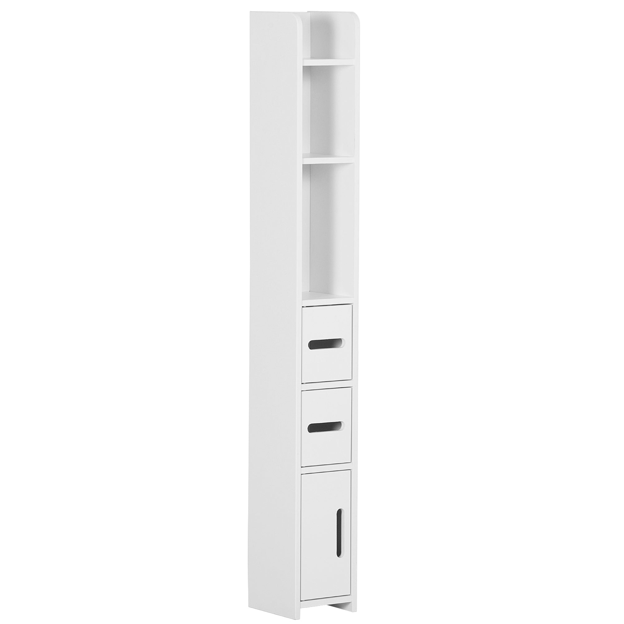 Modern Bathroom Storage Cabinet, Freestanding Tall Bathroom Cabinet with Open Shelves and 3 Cupboards with Door, for Bedroom Hallway, White