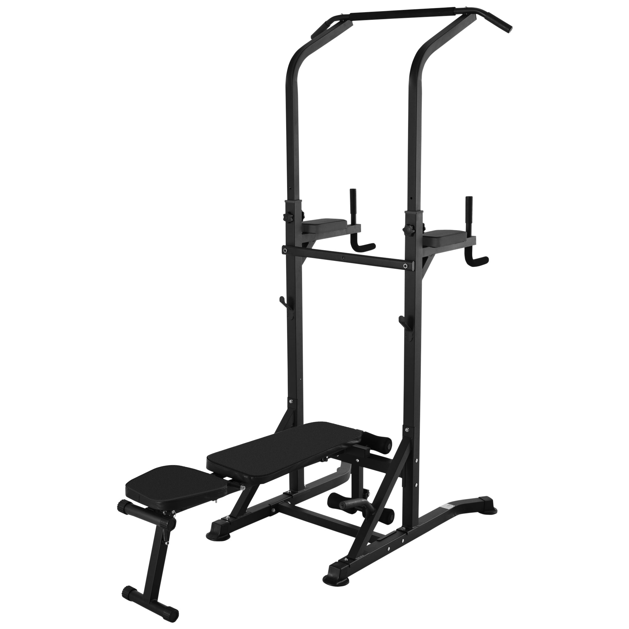 Pull Up Station with Adjustable Weight Bench, Dip Station and Barbell Rack, Multi-Function Power Tower Free Standing Pull Up Bar for Home Gym