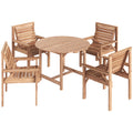 5 Pieces Garden Dining Set with Parasol Hole, Round Outdoor Table and Chairs, 4 Seater Wooden Garden Furniture, Natural