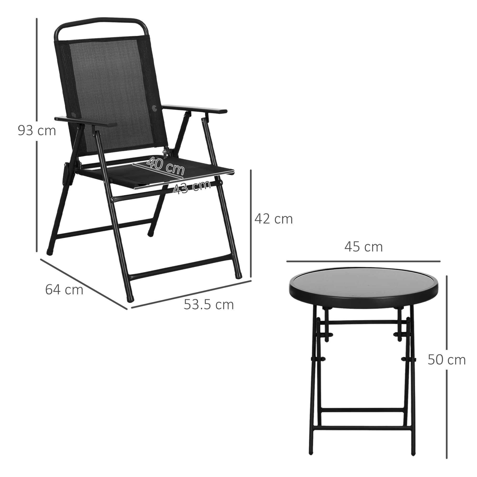 Three-Piece Foldable Garden Seat Set with Glass-Top Table - Black